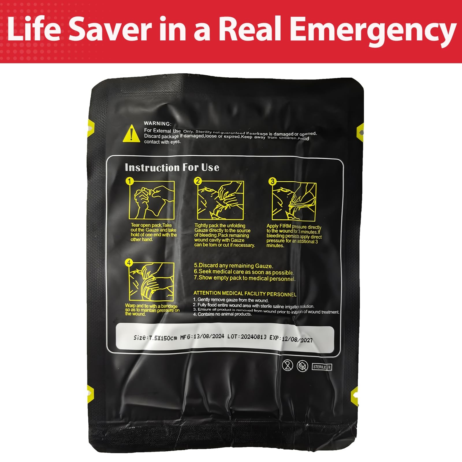 Quick Blood Clotting Emergency Gauze 3″ x 145″ (2 4 Count (Pack of 1), White