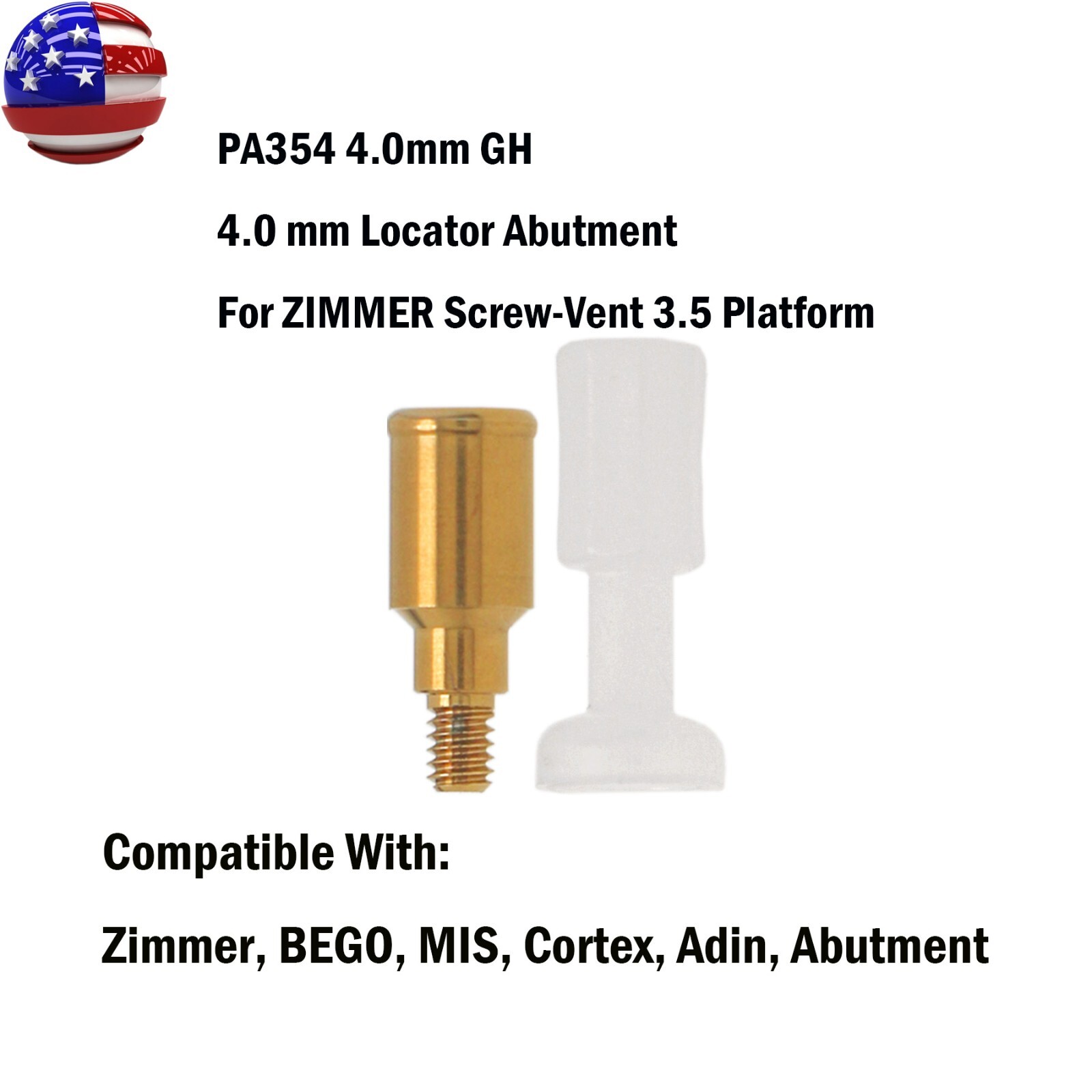 Overdenture Abutment Locator Male Cap Core Tool fit Zimmer 3.5mm Adin Mis Bego