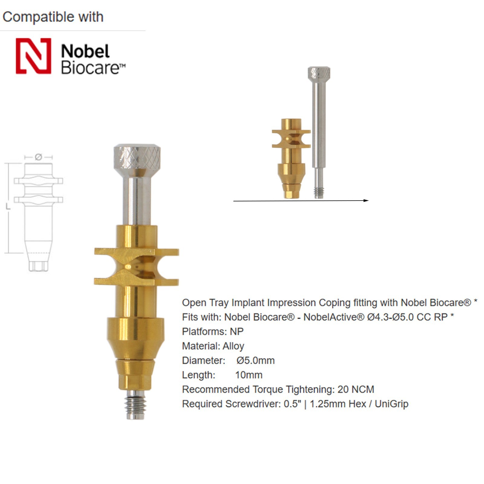 Nobel Biocare Dental impression coping Open Closed tray For NP/RP Conical Conn