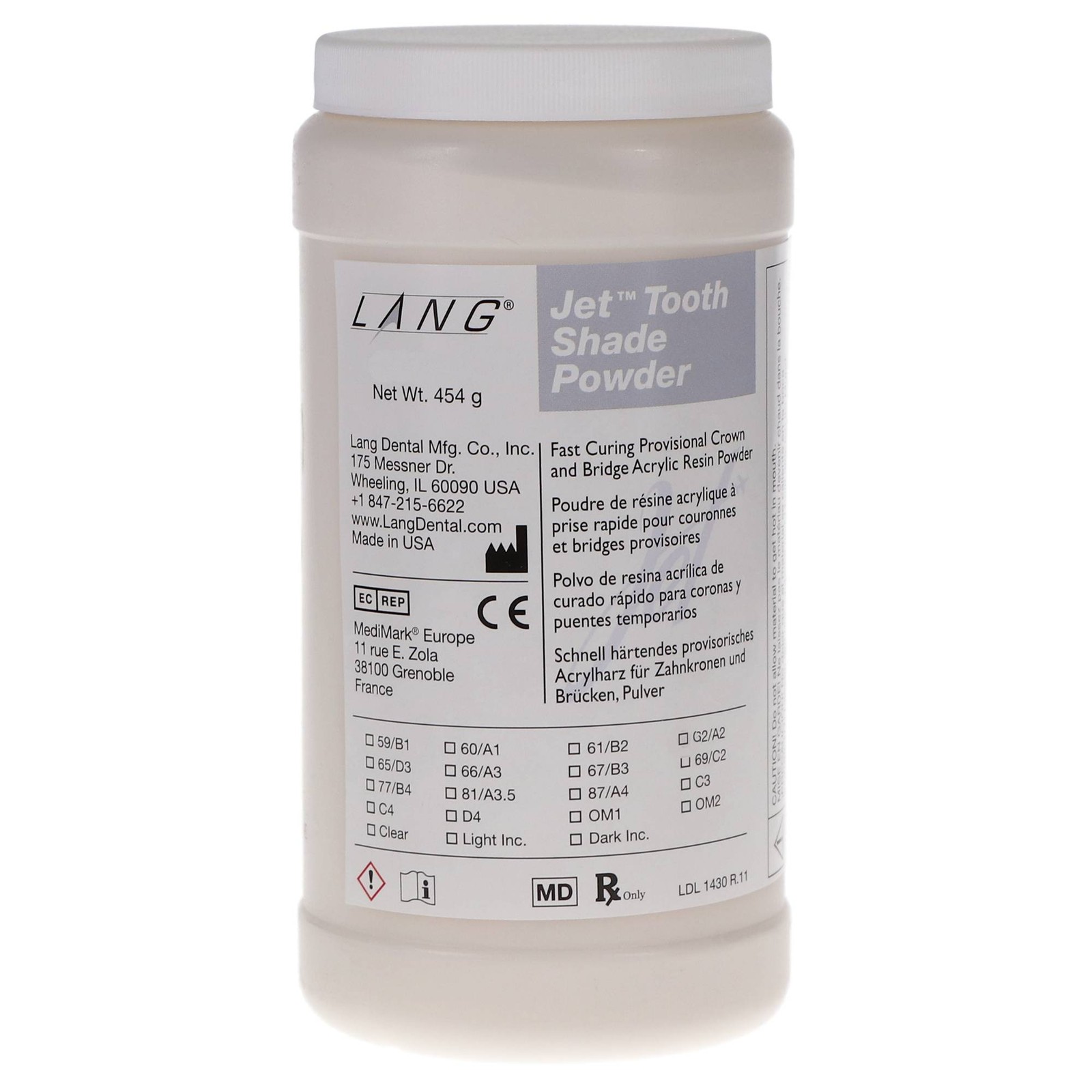 Lang Dental 1450-LI Jet Tooth Shade Light Incisal Powder 2.3 kg