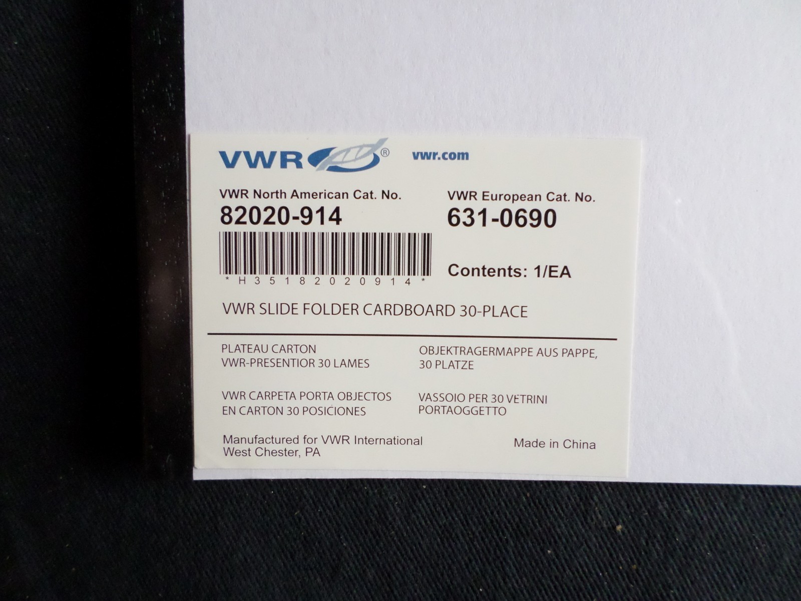 VWR Slide Folder Cardboard 30-Place Micro Slide Tray, 82020-914
