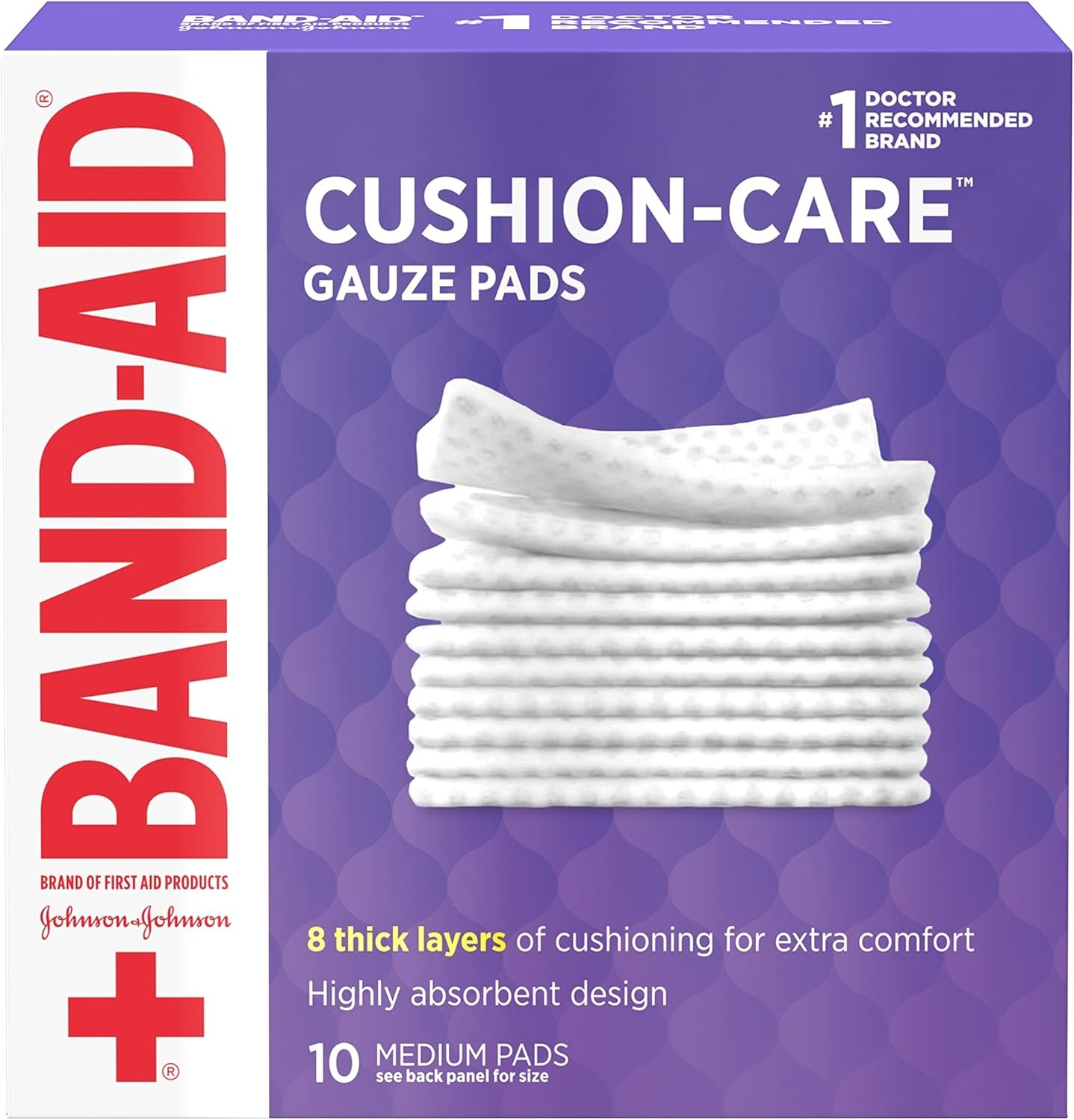 Band-Aid Brand Cushion Care Non-Stick Gauze Pads, 10 ct