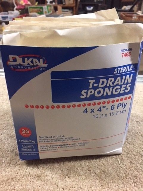 DUKAL T-Drain Sponge Rayon/Poly Blend 4”X4” Sterile Box = 25 pack new open box