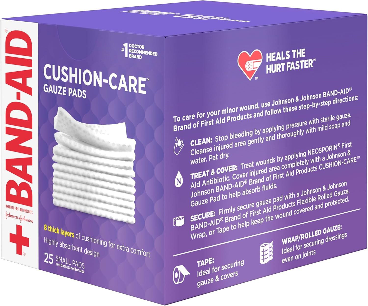 Band-Aid Brand Absorbent Cushion Care Sterile Square 25 Count (Pack of 3)
