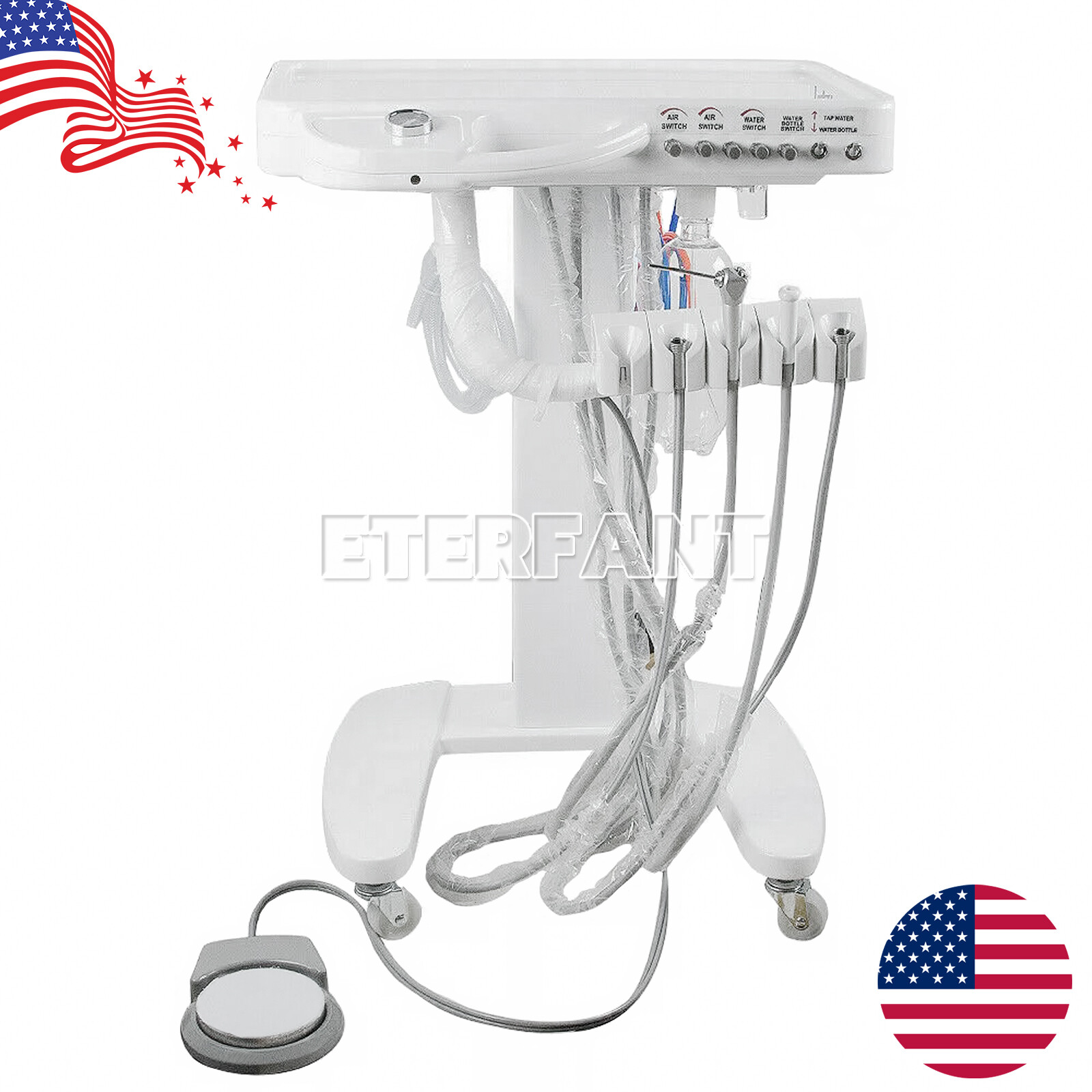 Portable Mobile Dental Delivery Unit System Cart Treatment Compressor 4-Hole New