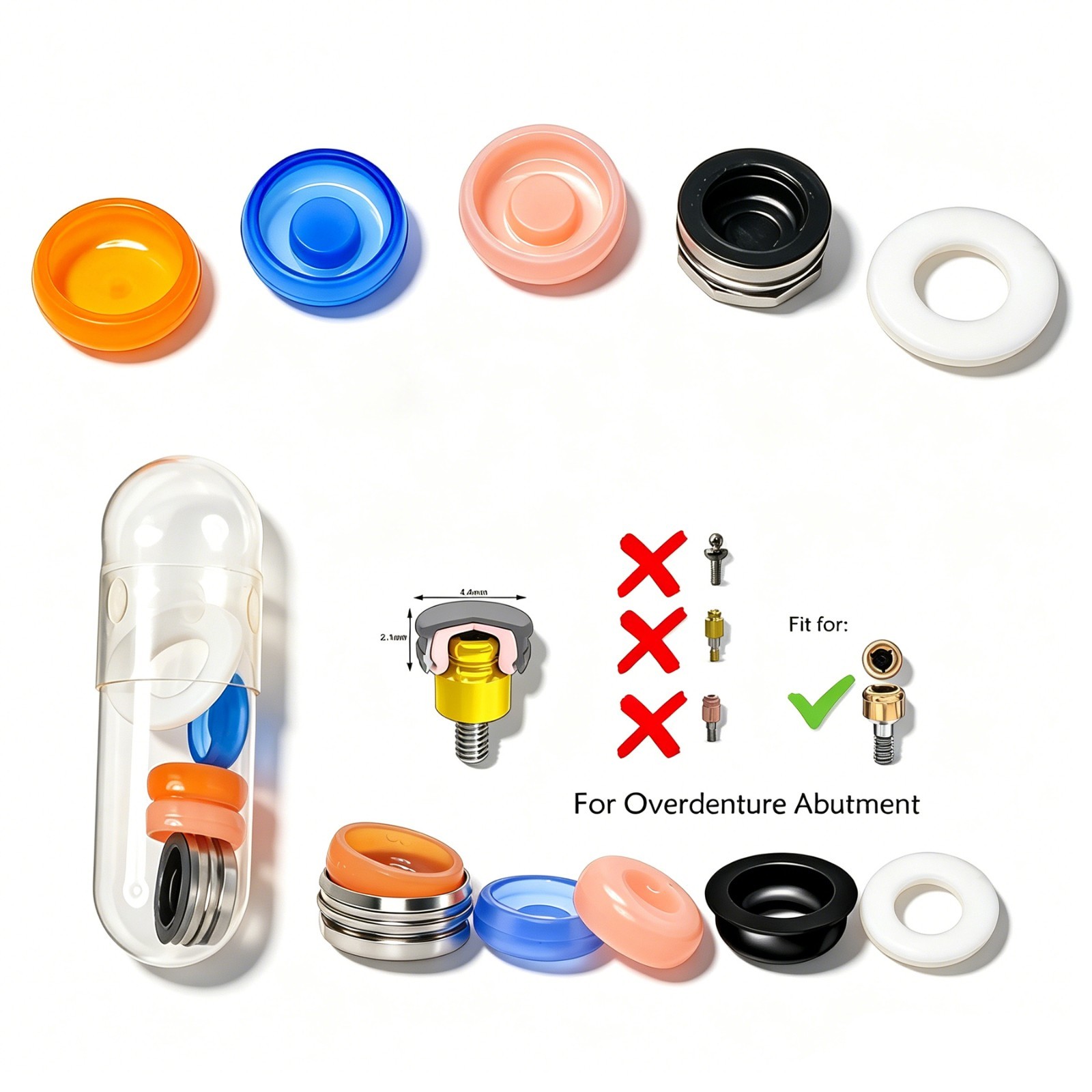 5Set Dental Universal Retention Inserts For Zest Locator Overdenture Male Caps