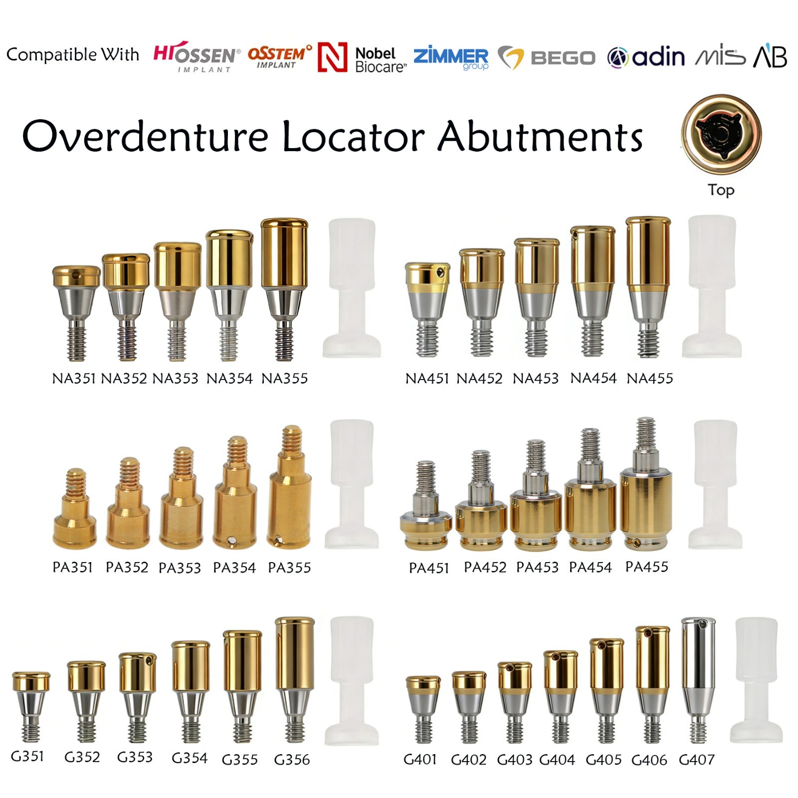 Dental Overdenture Locator Abutment Fit Hiossen Osstem/Nobel Biocare/Zimmer/MIS