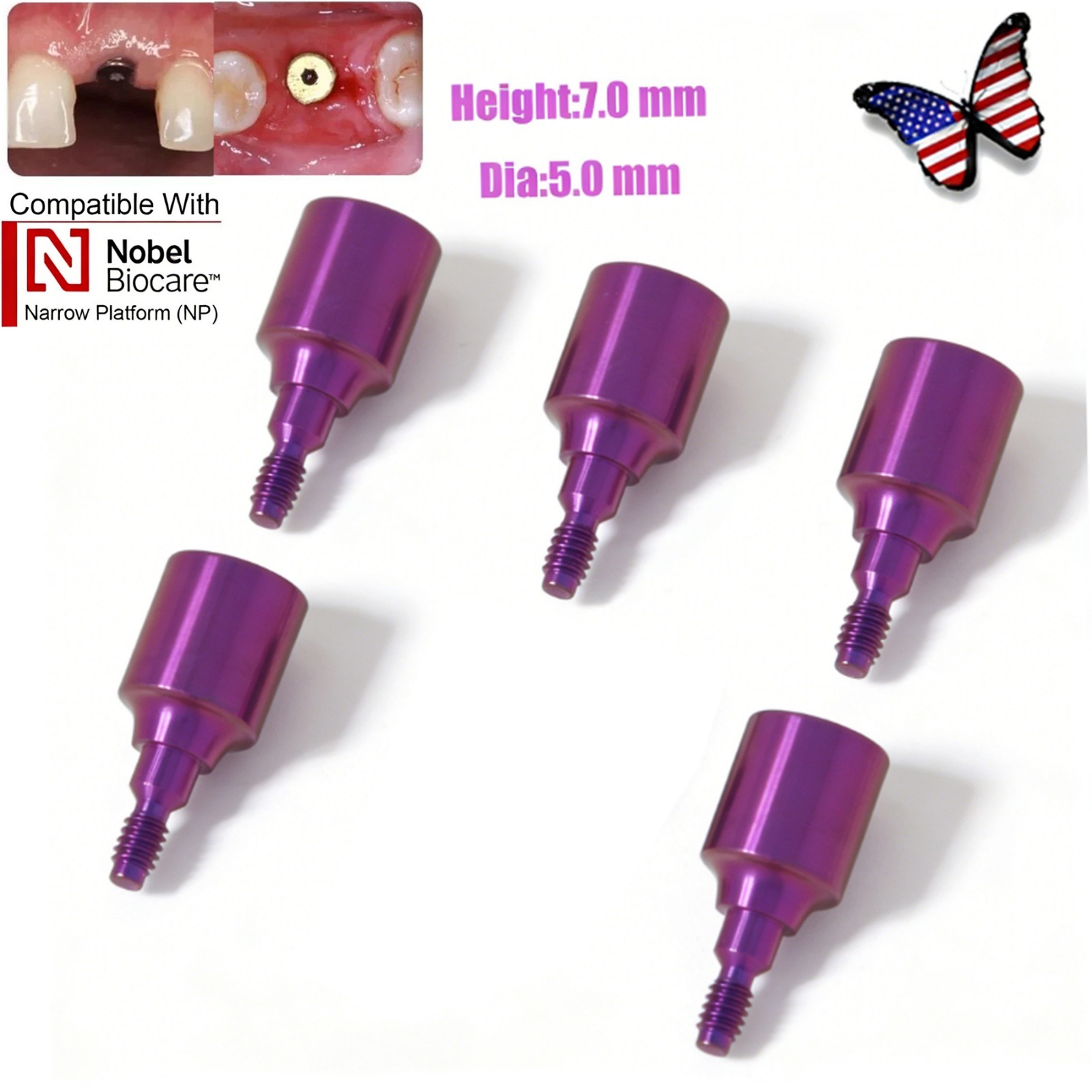 US 5Pc Dental Healing Abutment NP/RP Fit Nobel Biocare Internal Conical Titanium