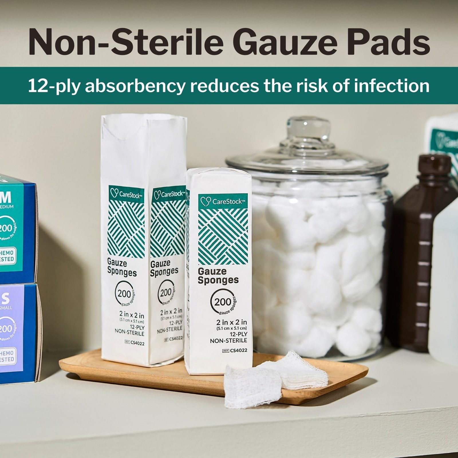 CareStock Gauze Pads 2×2 [200 Count] – 12-Ply 2″ x (200 Count), White