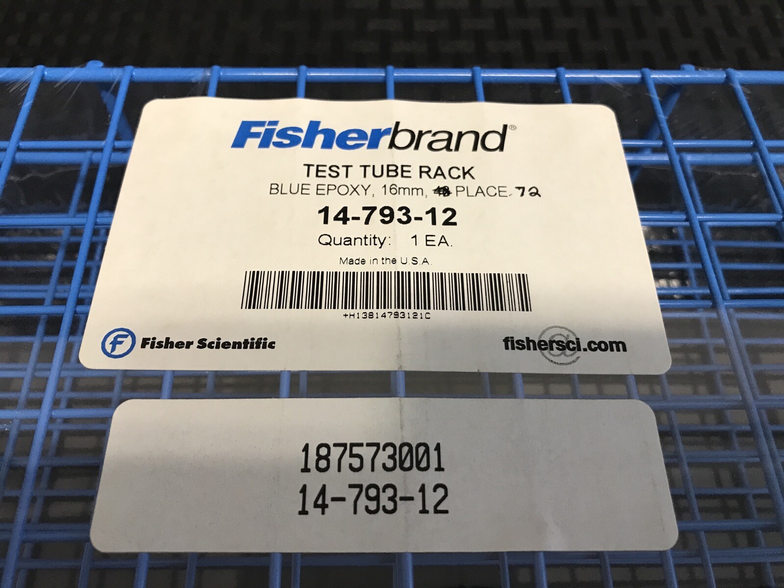 FISHERBRAND 72-Place Poxygrid Test Tube Rack Blue Epoxy Fits 13-16mm 14-793-12