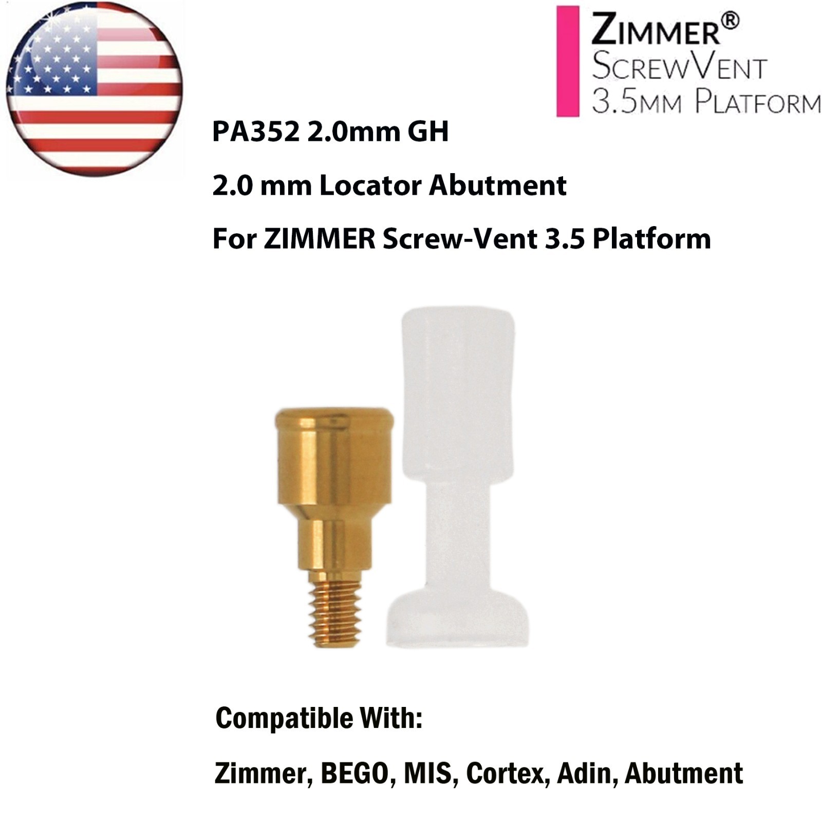 US Overdenture Locator Abutments For ZIMMER Screw-Vent 3.5/4.5mm BEGO MIS Adin