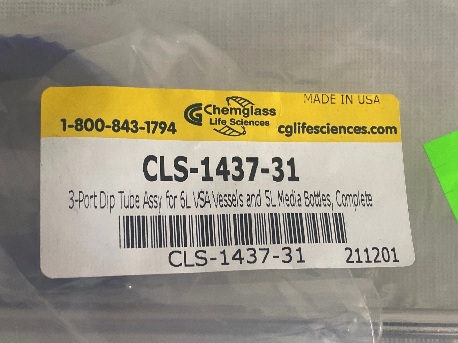 CHEMGLASS 3-Port SS Dip Tube Assembly for Vertical Sidearm Bioreactor CLS-143731