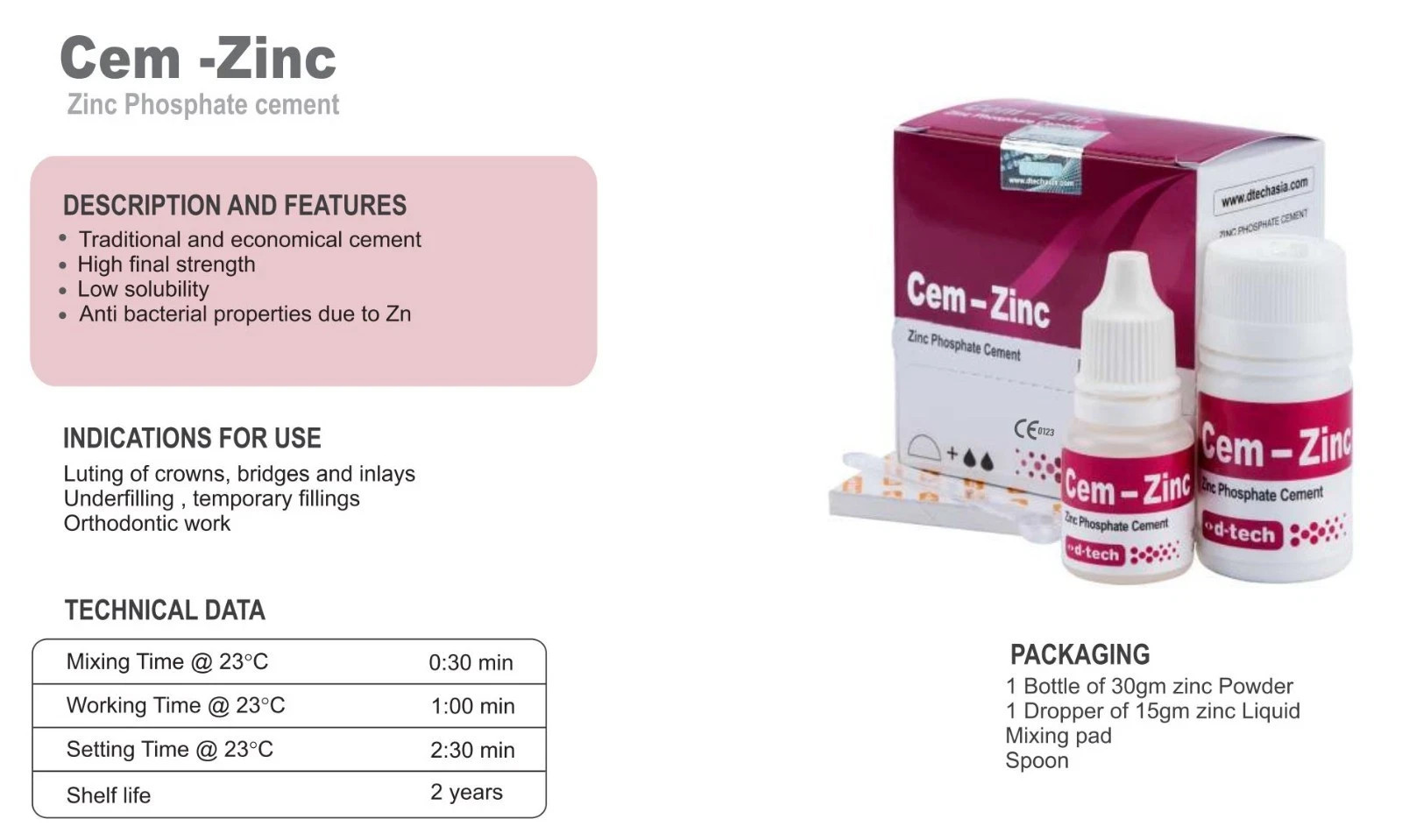 D TECH Zinc Phosphate Cement for Luting of Crowns , Bridges & Inlays Cem Zinc