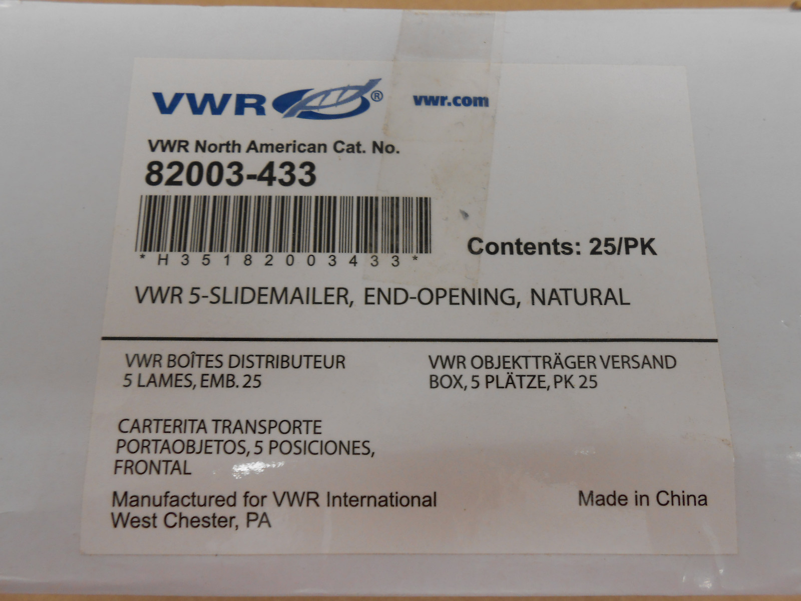 VWR 5-SLIDEMAILER 82003-433, END-OPENING, NATURAL COLOR QTY 25/PK