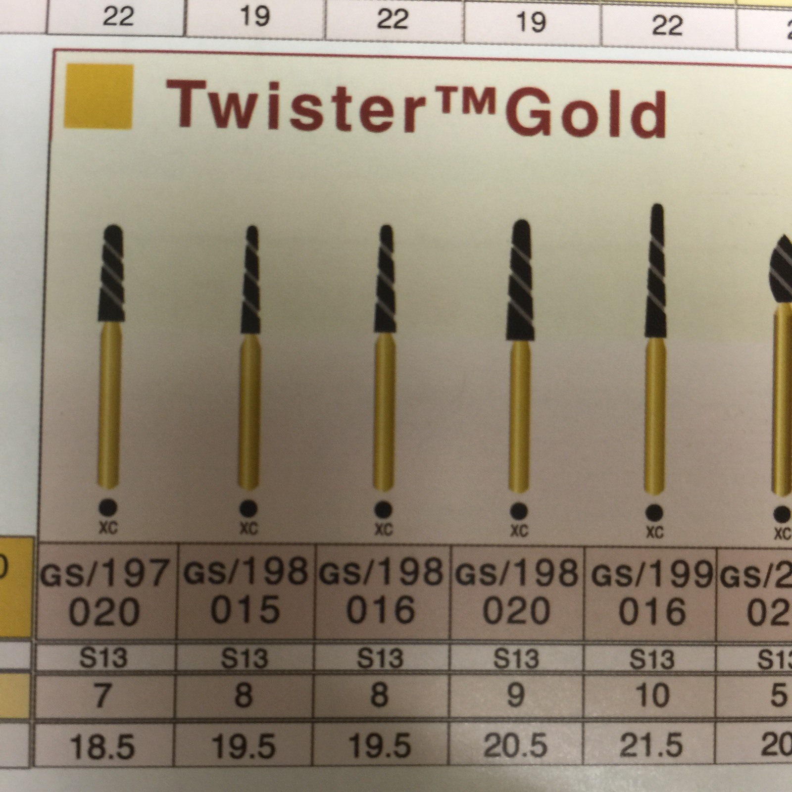 GS-197020xc /855-020xc 40X FG Gold DiamondBurs Triple Action crown & bridge prep