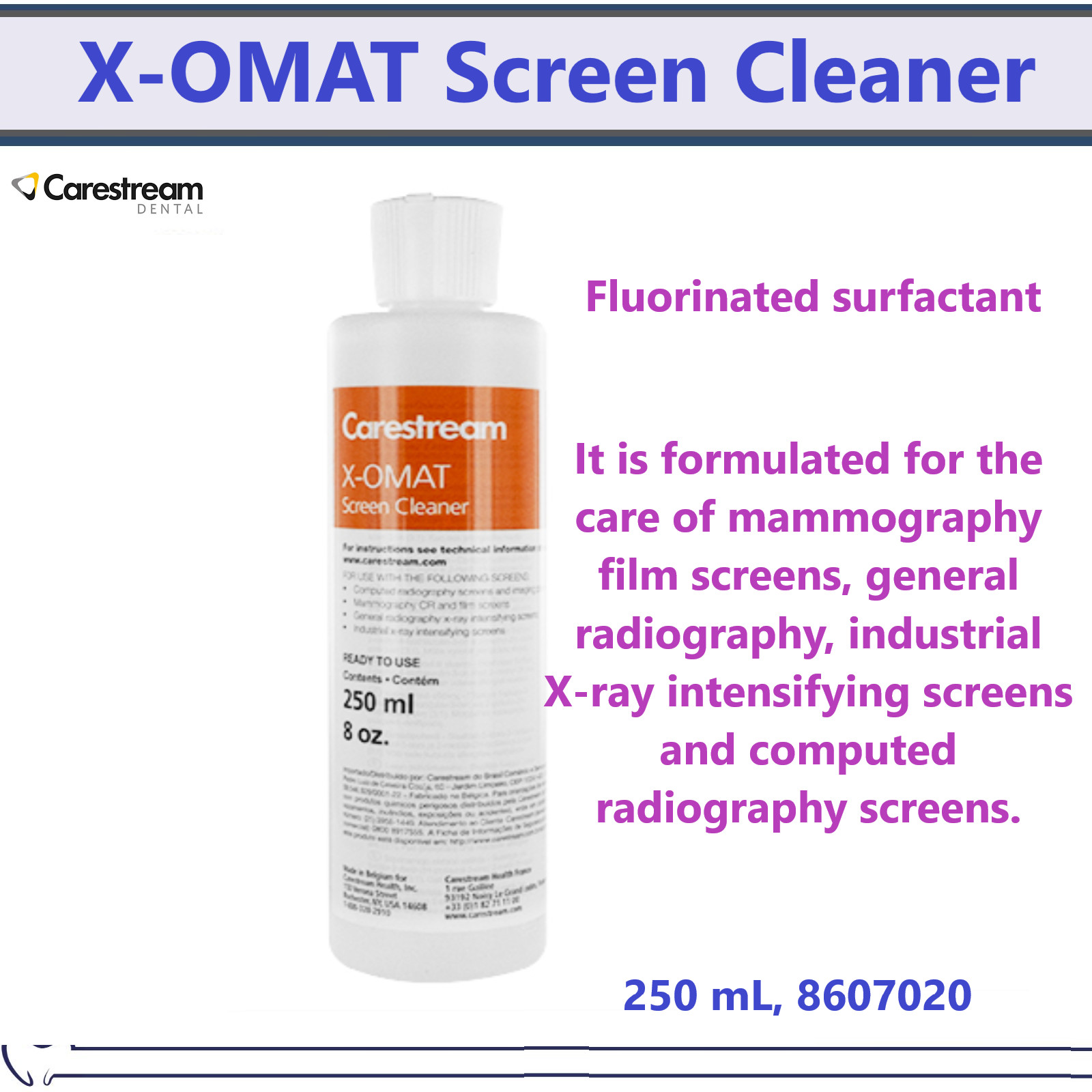 Carestream X-OMAT Screen Cleaner, 250mL Btl, For Radiography, X-ray Screens