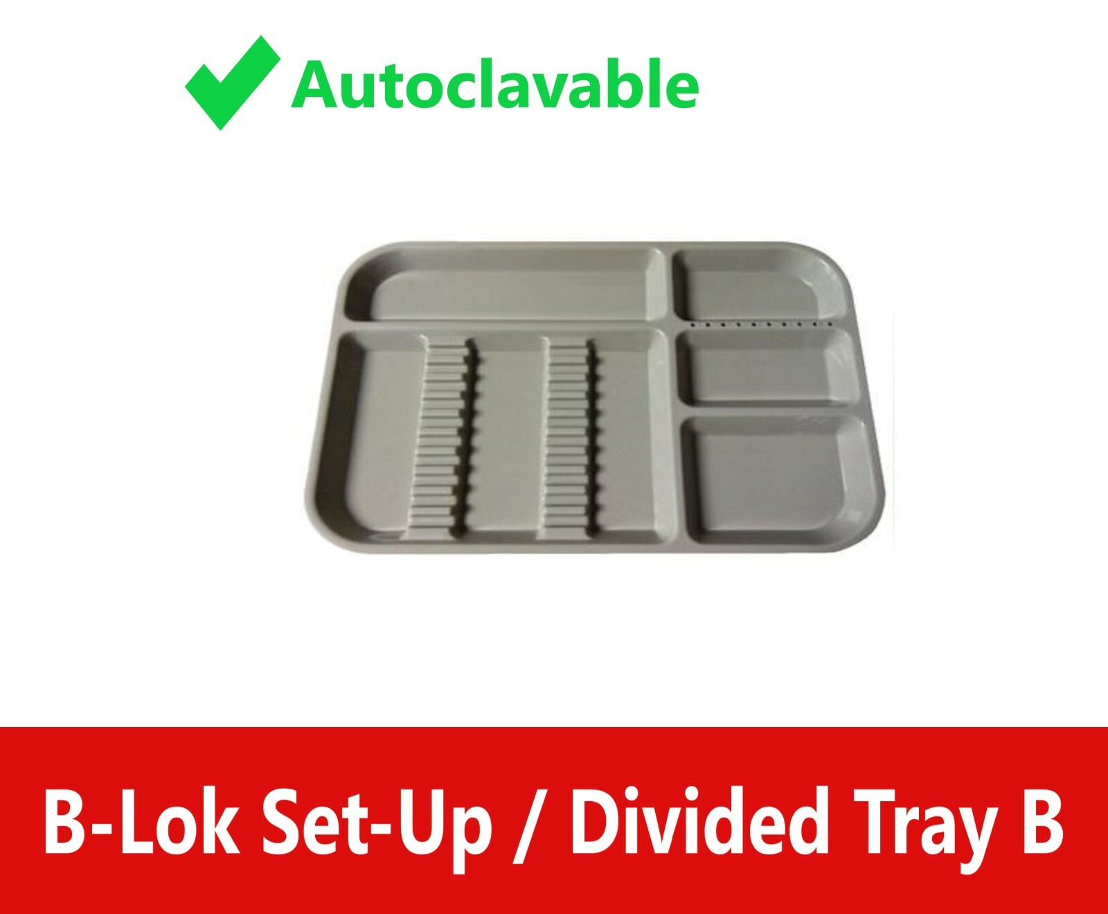 1PC Dental Instrument Set-up Tray Divided Sterilized Fully Autoclavable, Size B