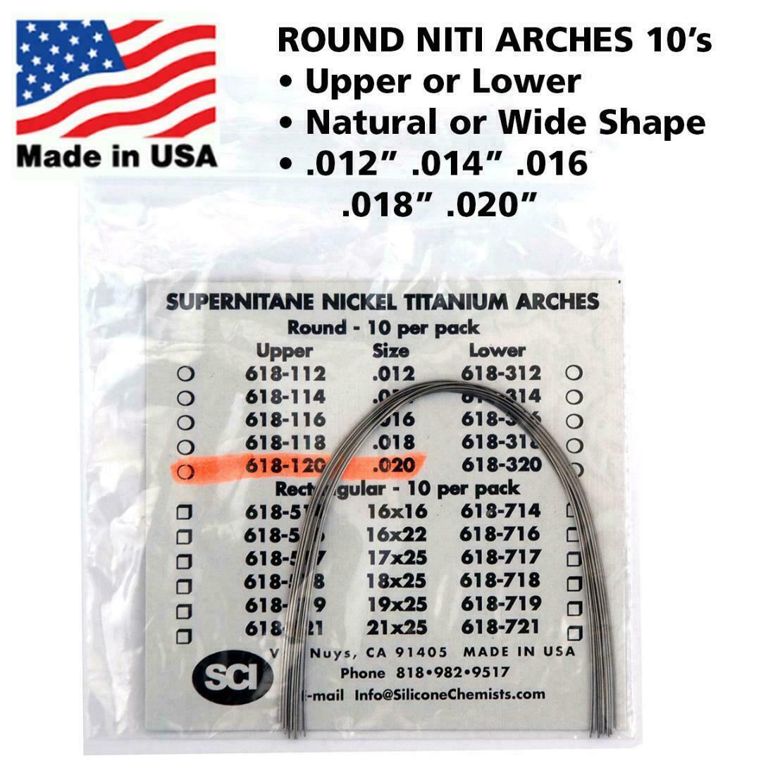 Orthodontic NITI (Nickel Titanium) Round Arch Wires Natural or Wide 10 PCS