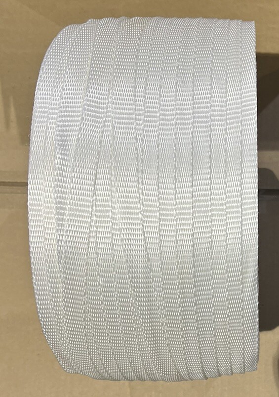White Woven Polyester Strapping 5/8″ Width 3000 Feet Length 750# Break Strength