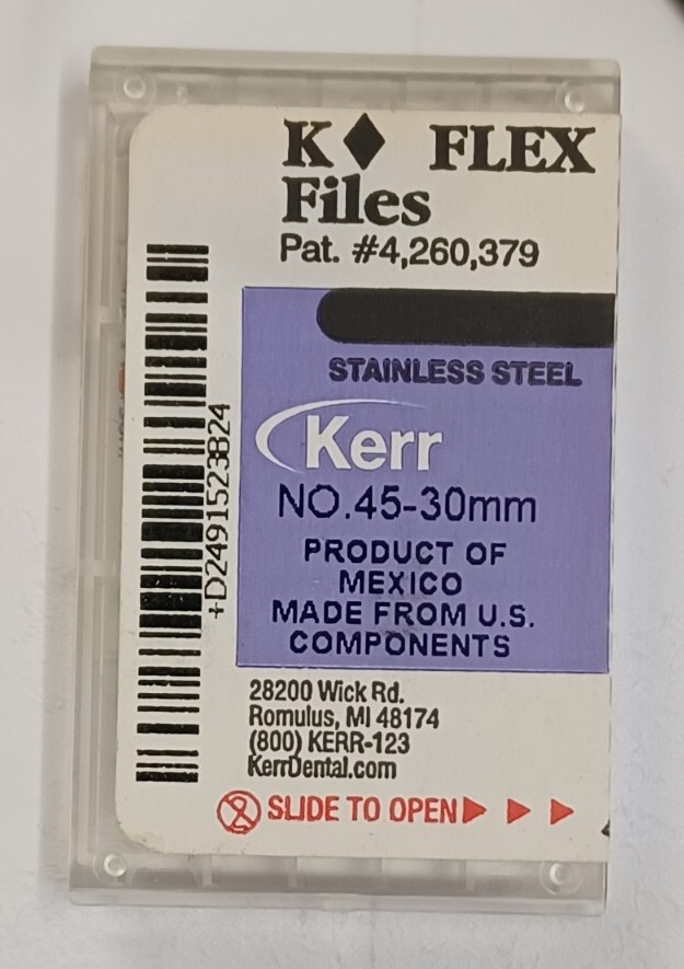 Kerr Dental Size 45 30mm Stainless Steel K-FLEX file 6-file per box