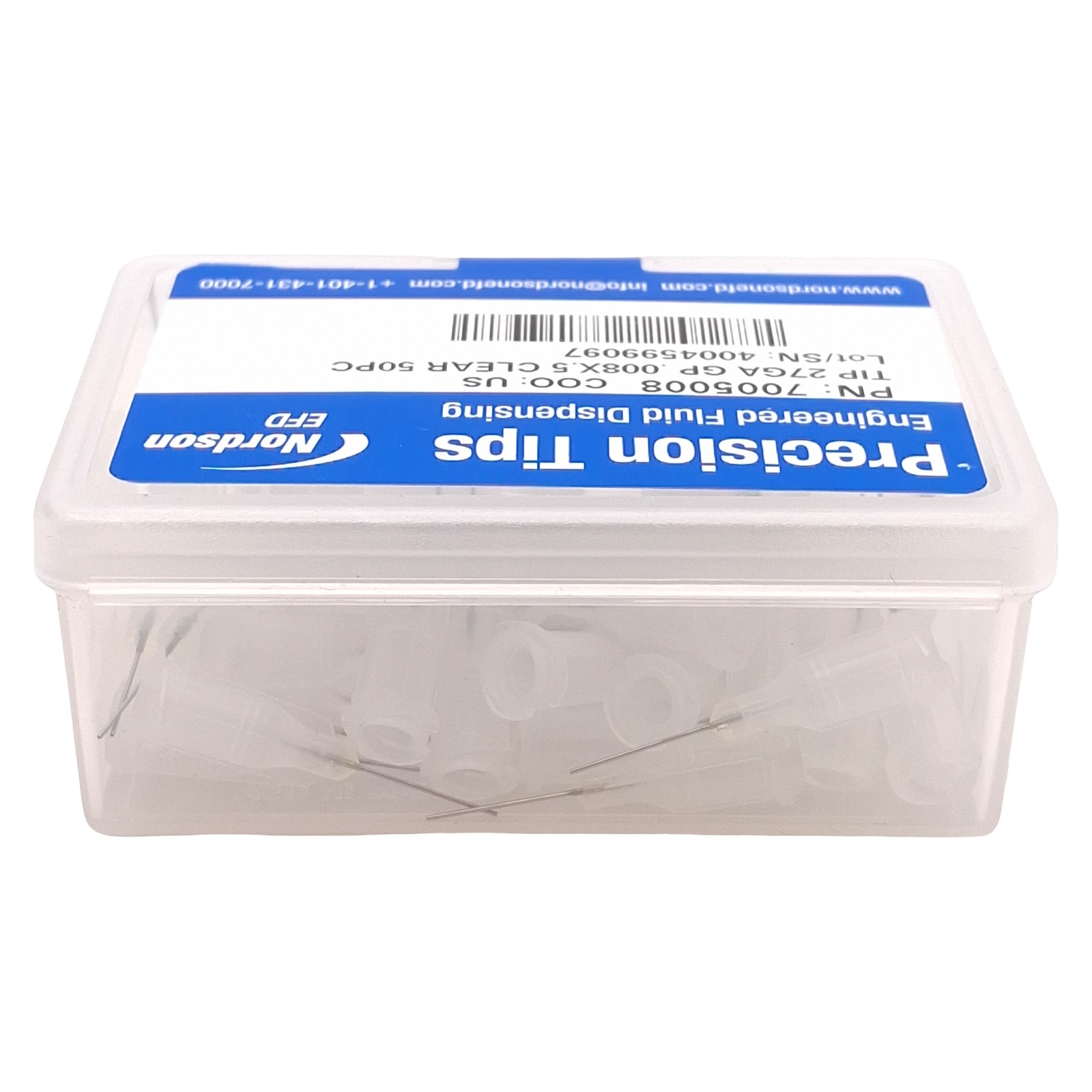 Nordson EFD 7005008 Precision SS Tips, Clear, 27GA, 0.008in ID x 0.5in L, 50/Box