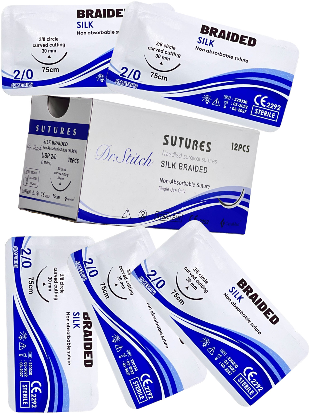 2/0 Silk Sterile Training Suture Thread With Needle Sewing Box