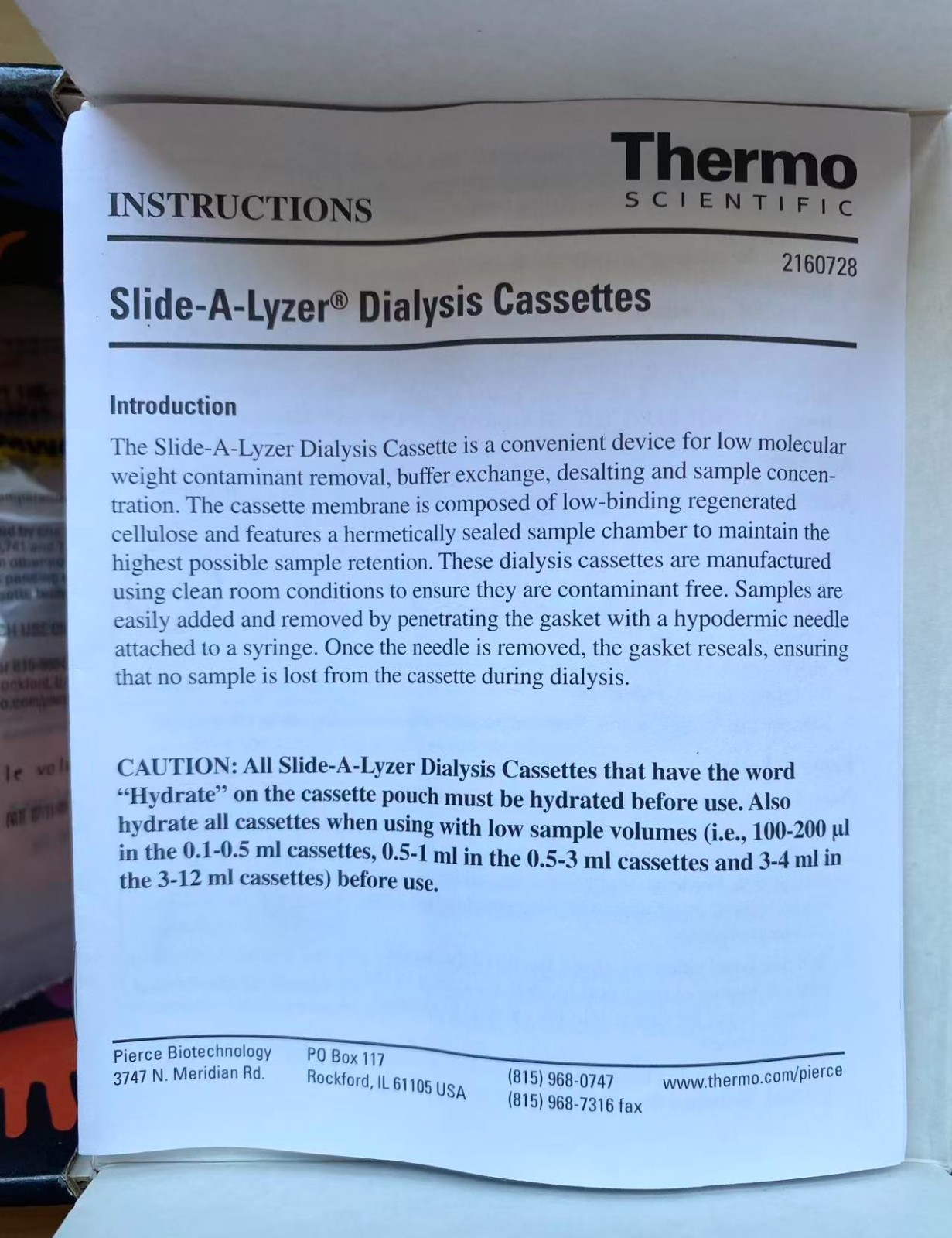 Thermo Slide-A-Lyzer 10K MWCO Cassette 0.1–0.5 mL 66383 (Pkg of 10)