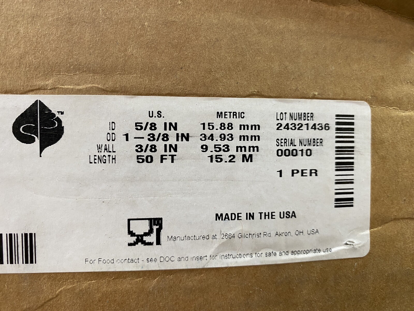 TYGON 5/8″ ID 1-3/8″ OD 3/8″ Wall ~40 Feet Flexible Tubing E-3603 (40’/Pk)