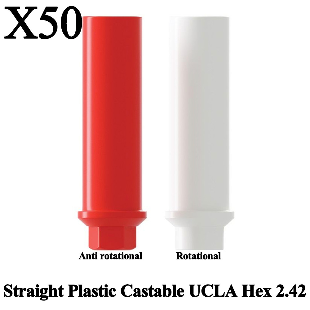 50x Straight Plastic Castable UCLA Prosthetic Int Hex 2.42mm Connection Dental