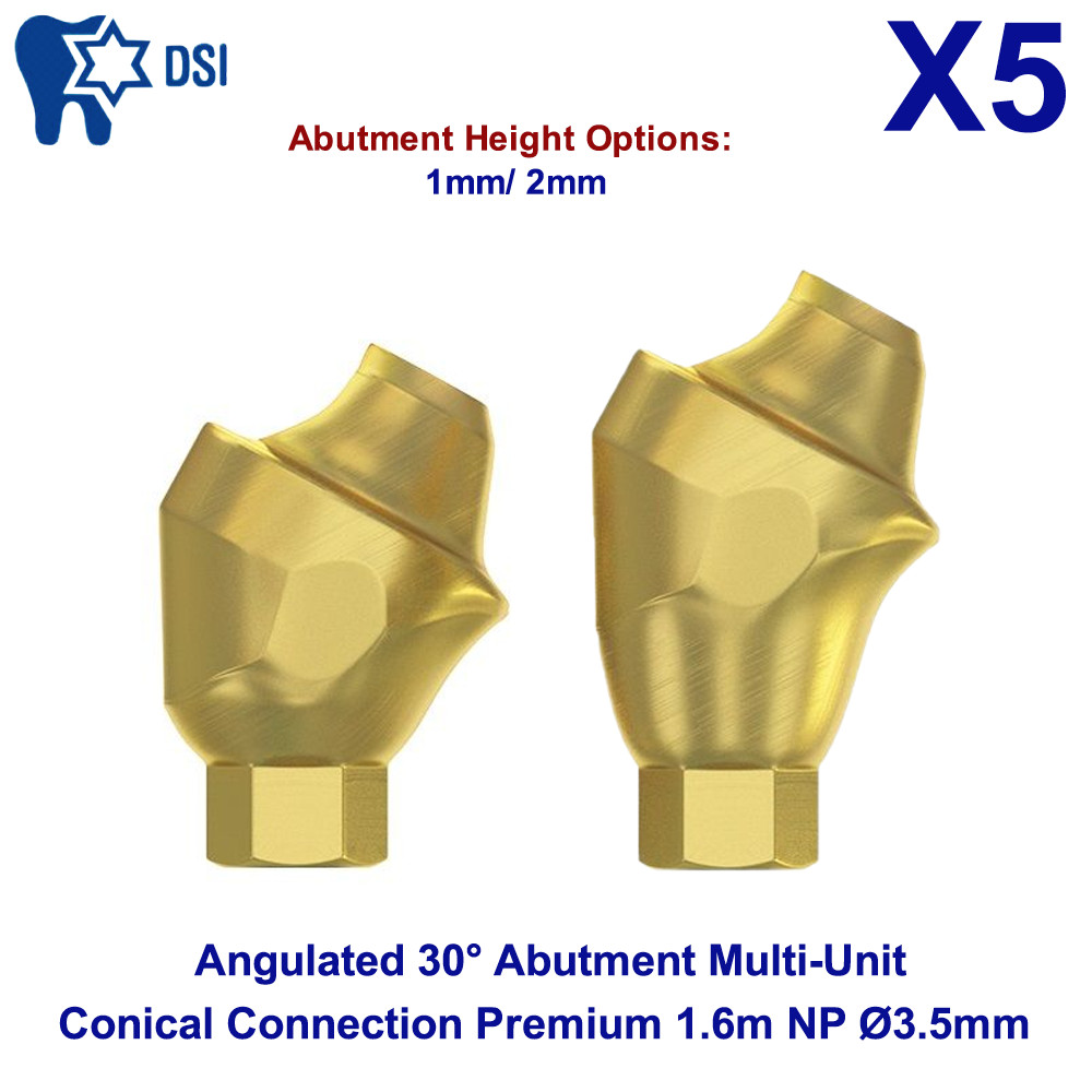 5x Dental Conical Angulated 30° Abutment Multi-Unit Premium 1.6m NP Ø3.5mm