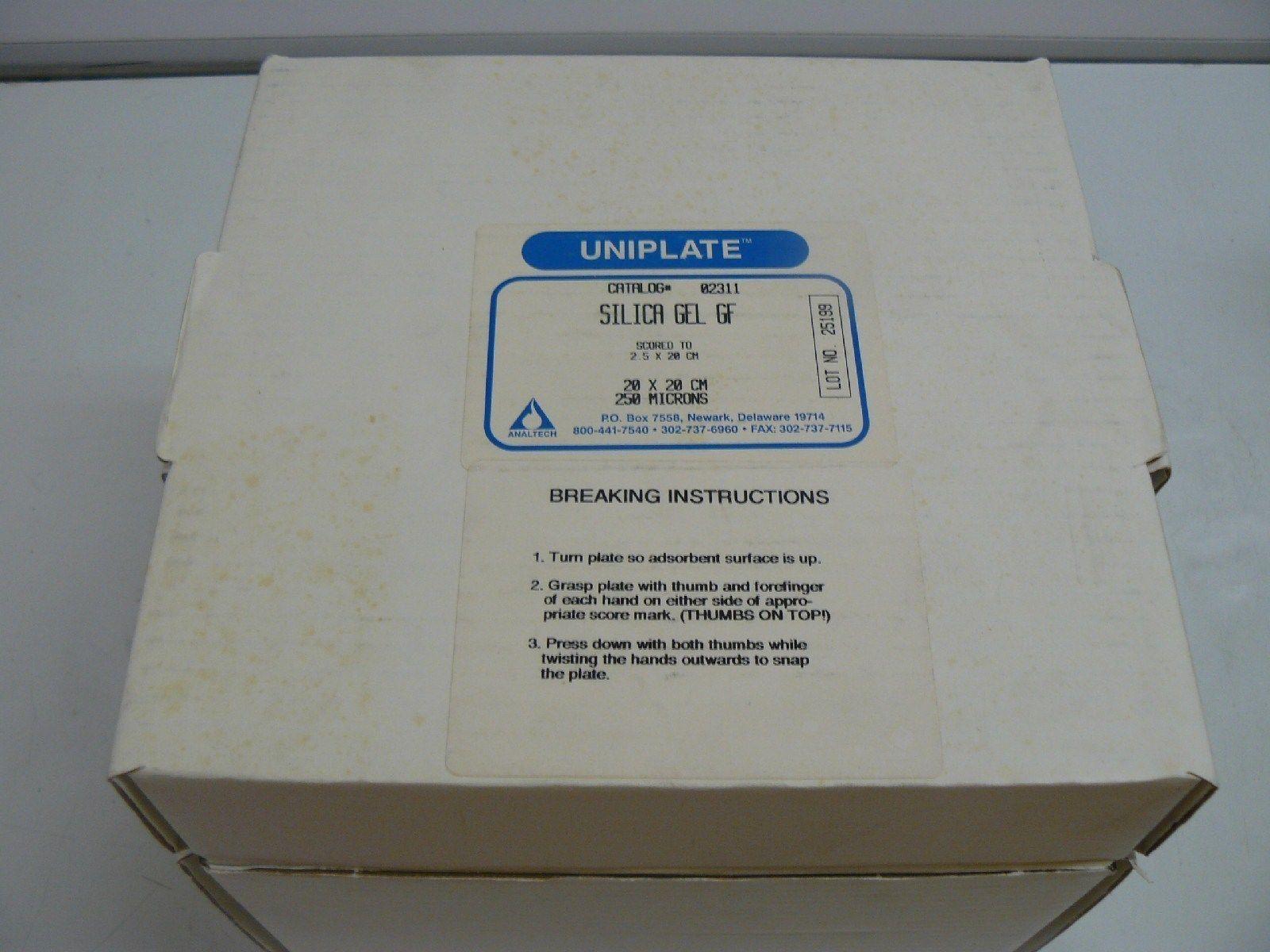 NEW ANALTECH UNIPLATE SILICA GEL 20x20cm 250 MICRONS 25/BOX CAT. NO. 02311
