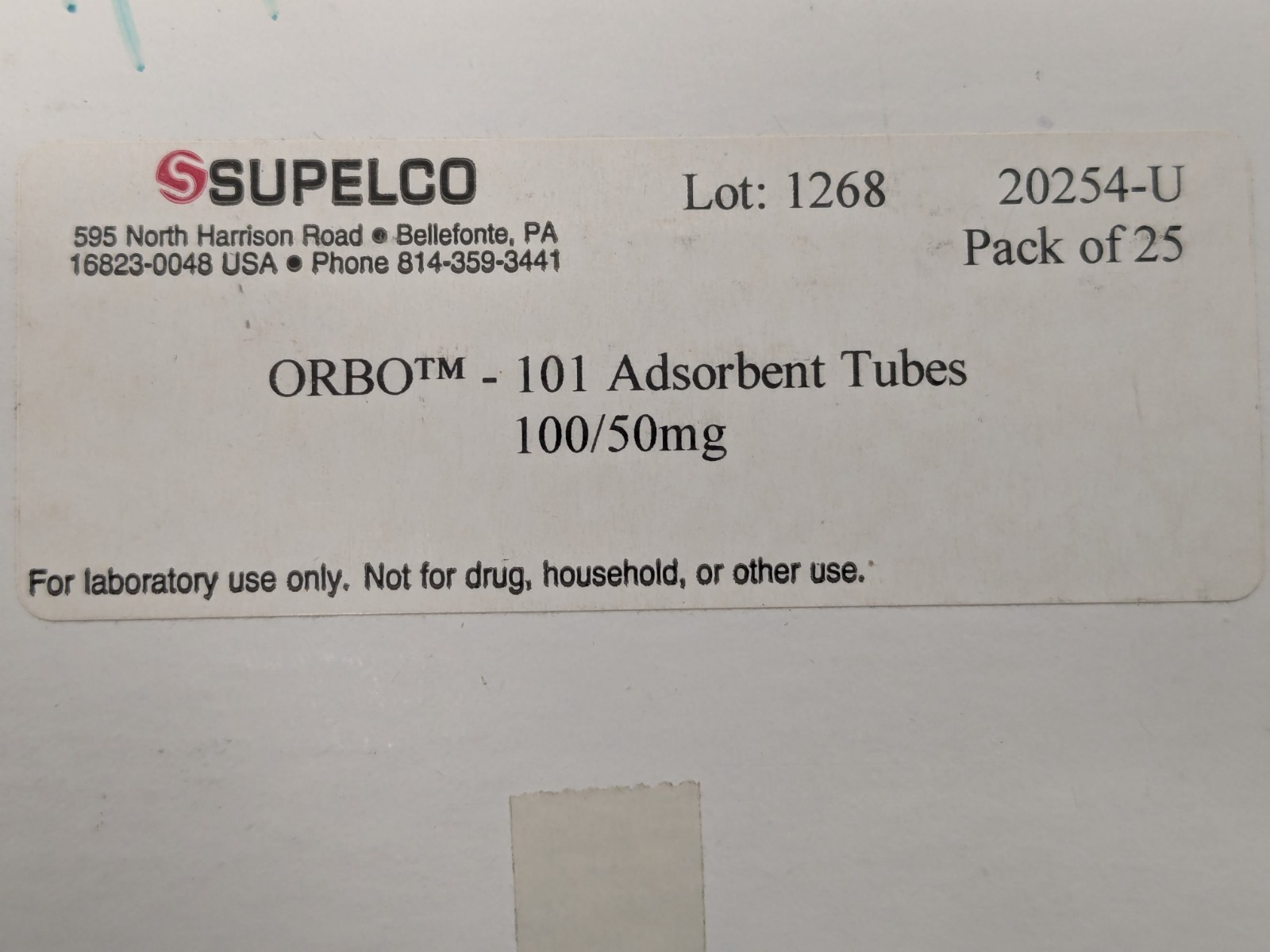 Supelco 20254-U ORBO-101 Adsorbent Tubes 100/50mg, Lot of 38 Units