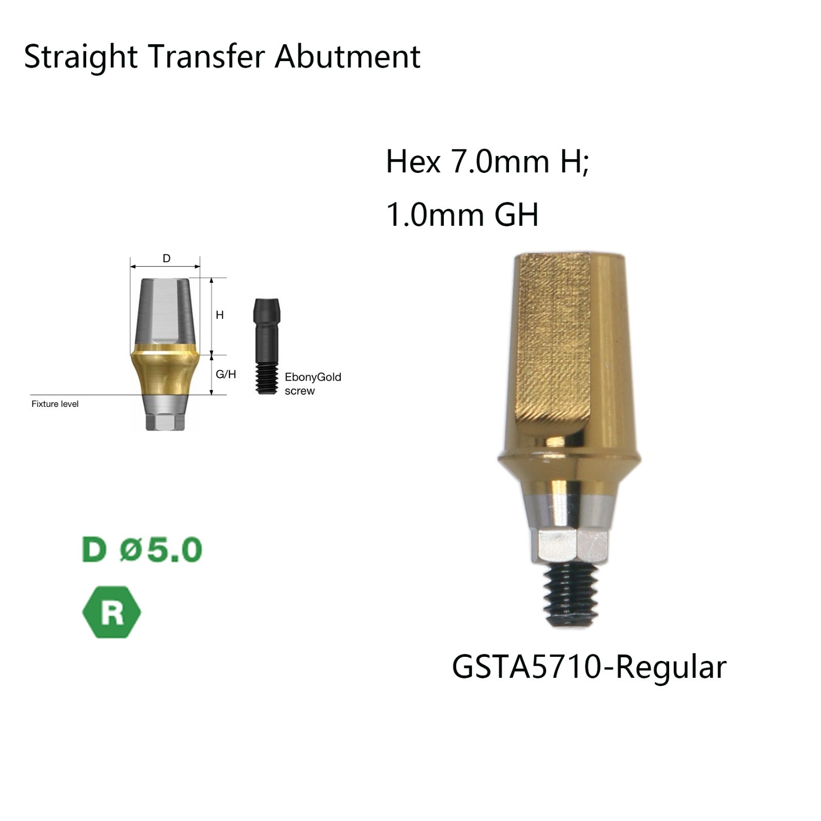US Titanium straight abutment 7.0mm H compatible DIO UF II Platform Hex Regular
