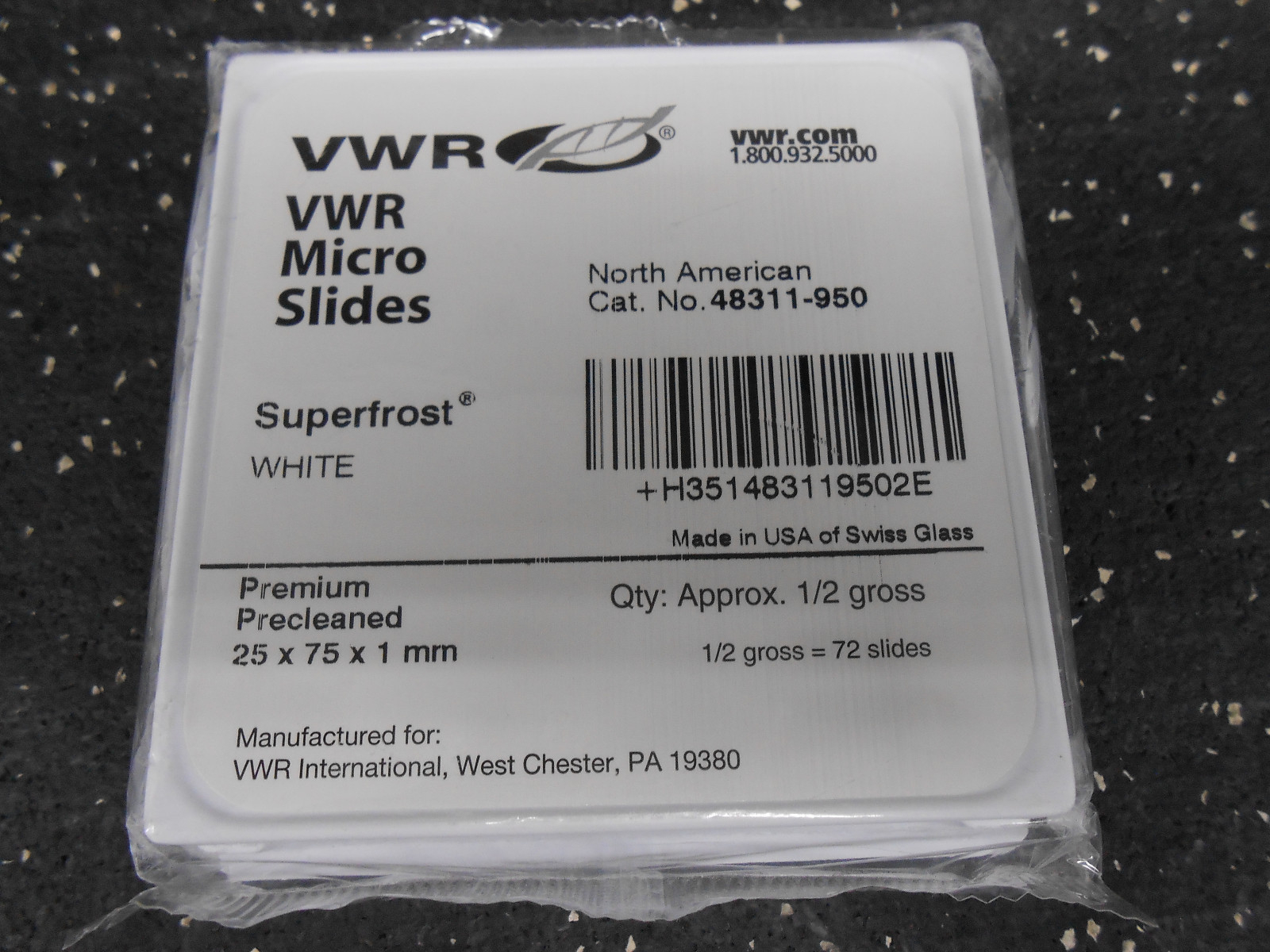 VWR 48311-950 SUPERFROST WHITE MICRO SLIDES 25 X 75 X 1MM 72 SLIDES