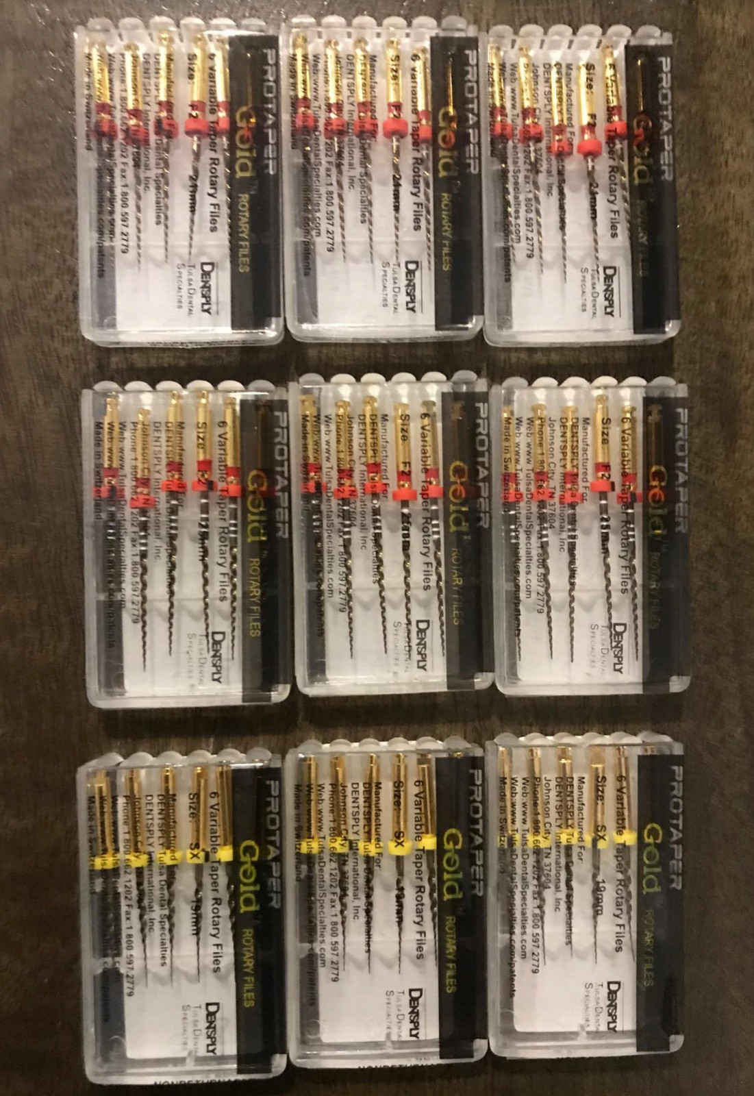 9 x Dentsply ProTaper Gold Files F2 21mm F2 25mm SX19