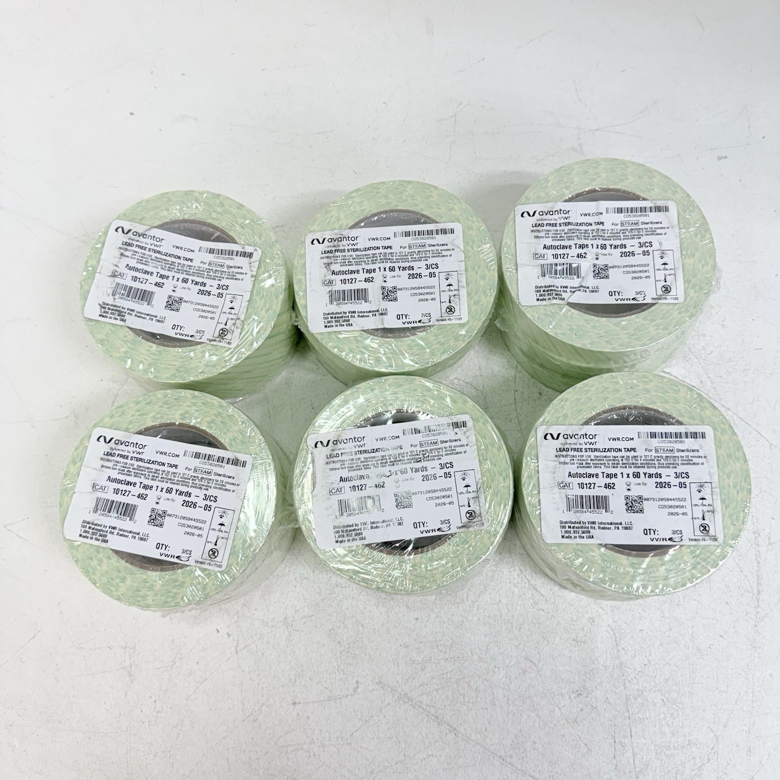 Lot of 18 – VWR – 10127-462 TAPE AUTOCLAVE LEAD FREE 1 in X 60YD. EXP: 05/2026