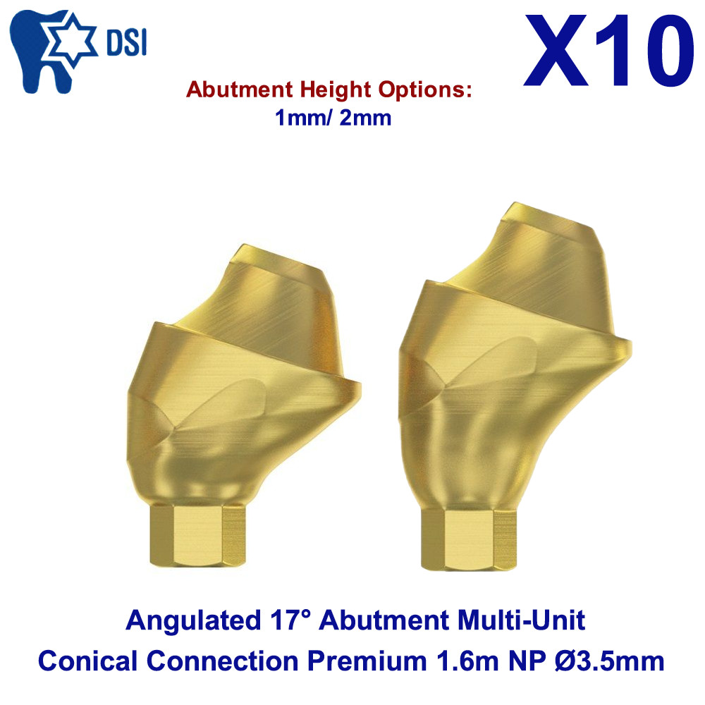 10x Dental Conical Angulated 17° Abutment Multi-Unit Premium 1.6m NP Ø3.5mm