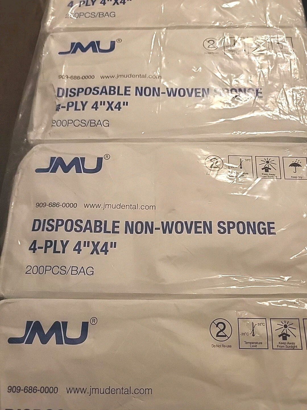 800pcs JMU 4″ x 4″ Non-Woven Sponges, 4-Ply, Non-Sterile, 200BagsEach x 4pks NEW
