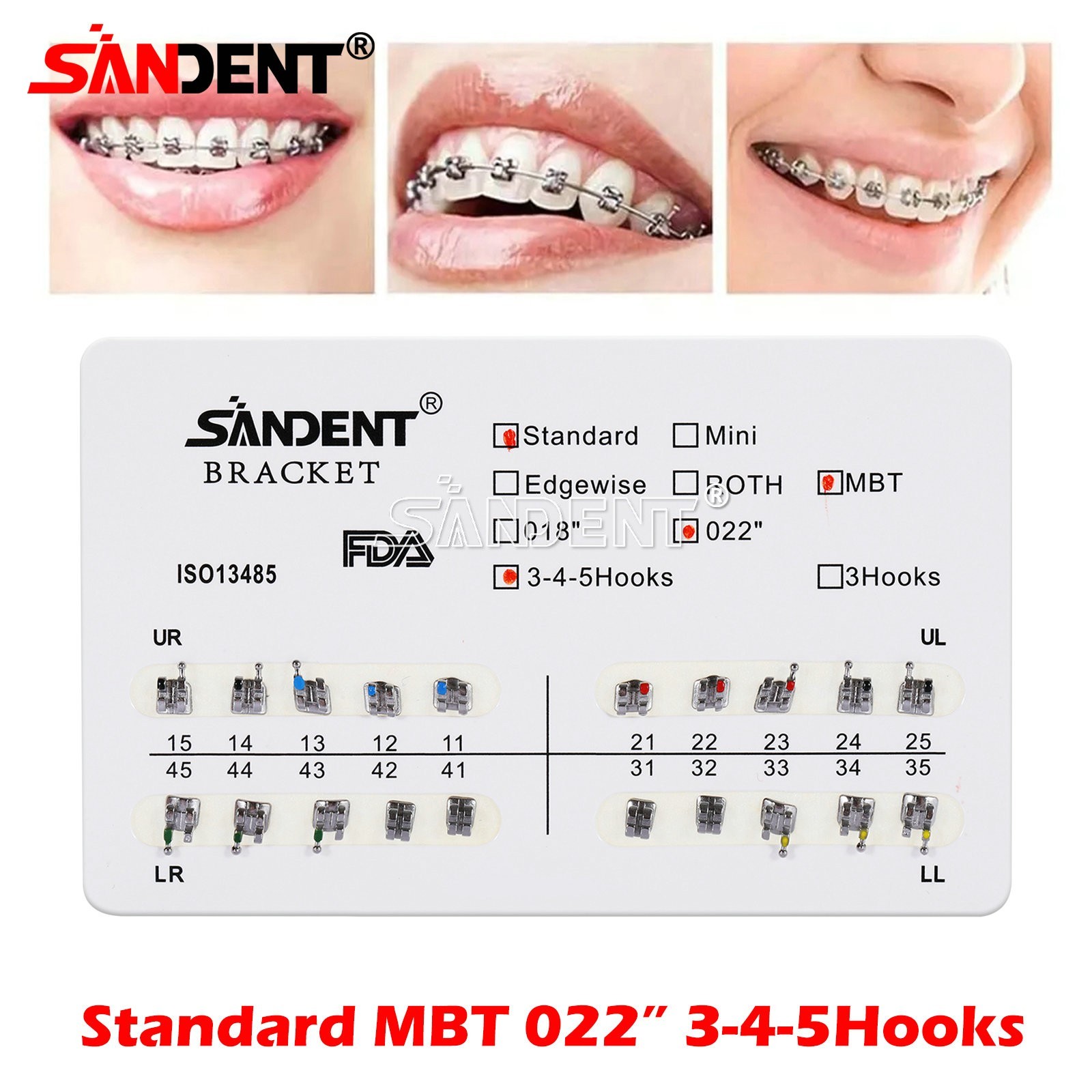 10-100 packs Dental Metal Brackets bracket braces Standard MBT 022 Hooks 345 #1