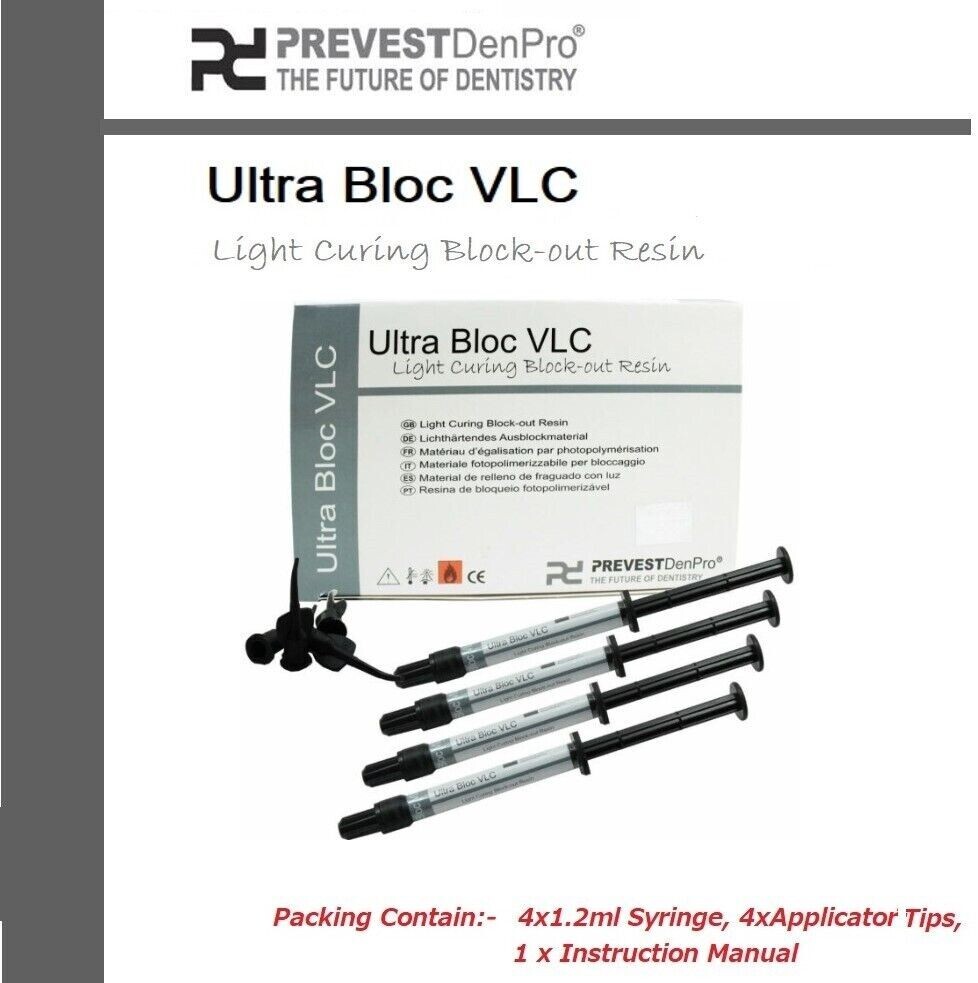 Prevest Ultra Bloc VLC Light Cure Resin Based Block-Out 4 x Syr 1.2ml [Free Ship