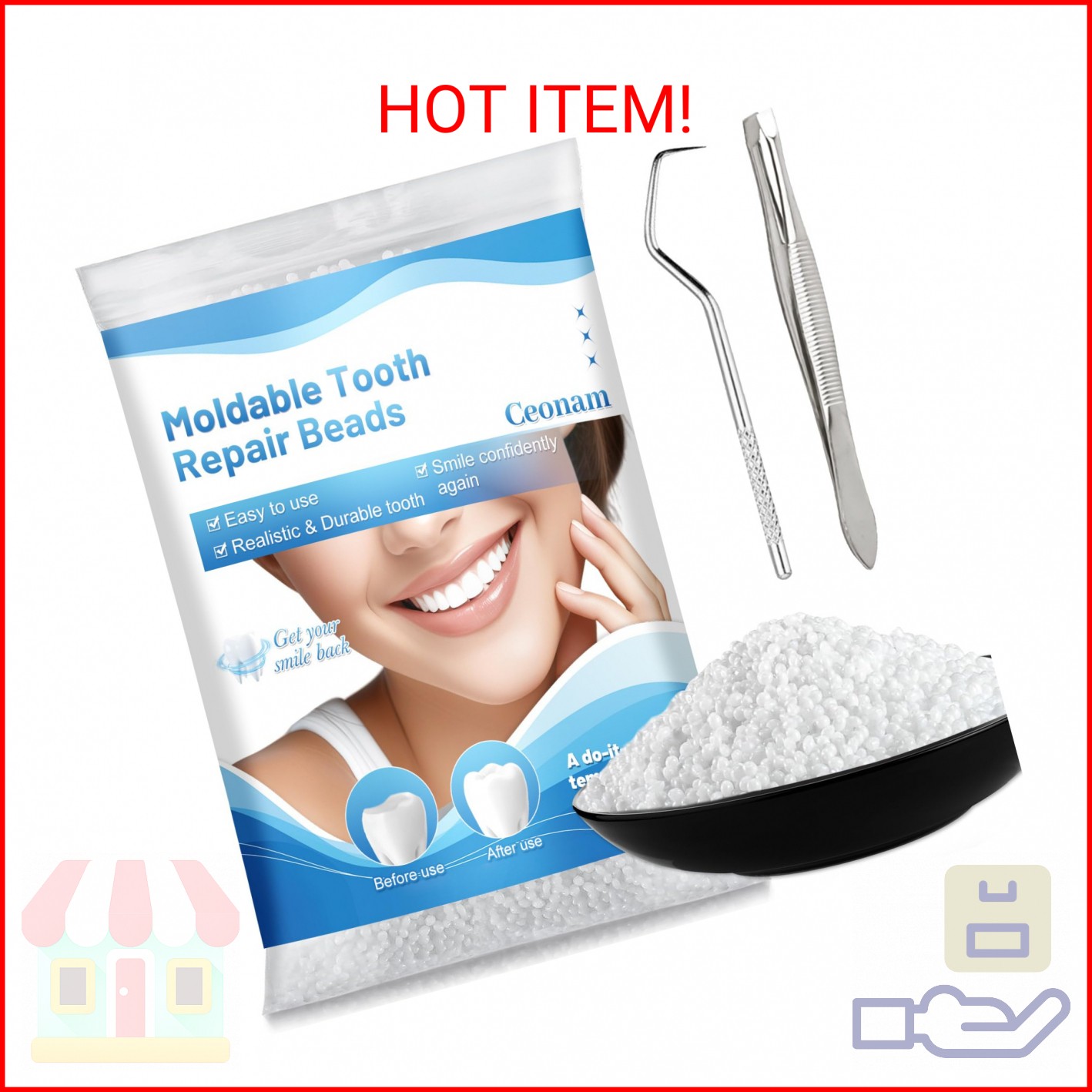 10.9oz Tooth Repair Beads – Teeth Replacement Kit for Temporary Restoration of M