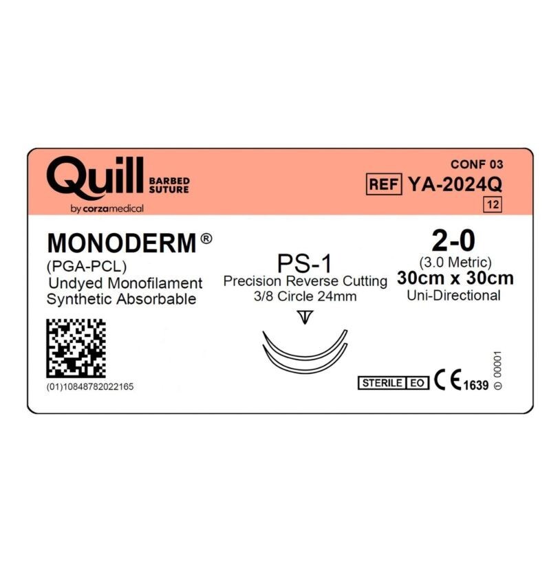 *12-Pieces* Quill Barbed Suture Monofilament 12″ PS-1 Reverse Cutting YA-2024Q