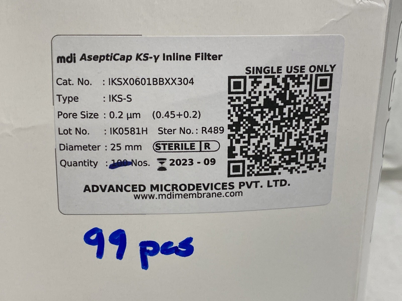 (99) Advanced Microdevices MDI AseptiCap KS-y Inline Filter 25mm IKSX0601BBXX304