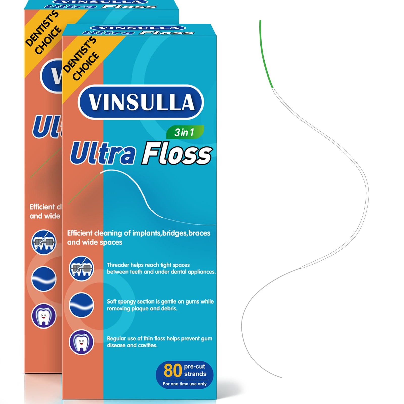 Dental Floss for Braces, Threaders 80 Foot (Pack of 2), White