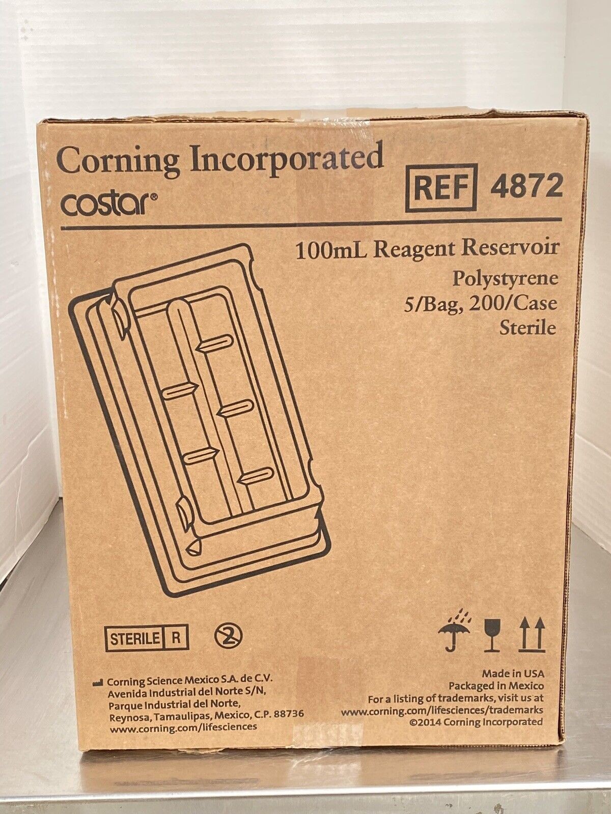 200 new Costar 4872 100ml Reagent Reservoir Polystyrene, Sterile 5/Bag, 200/case