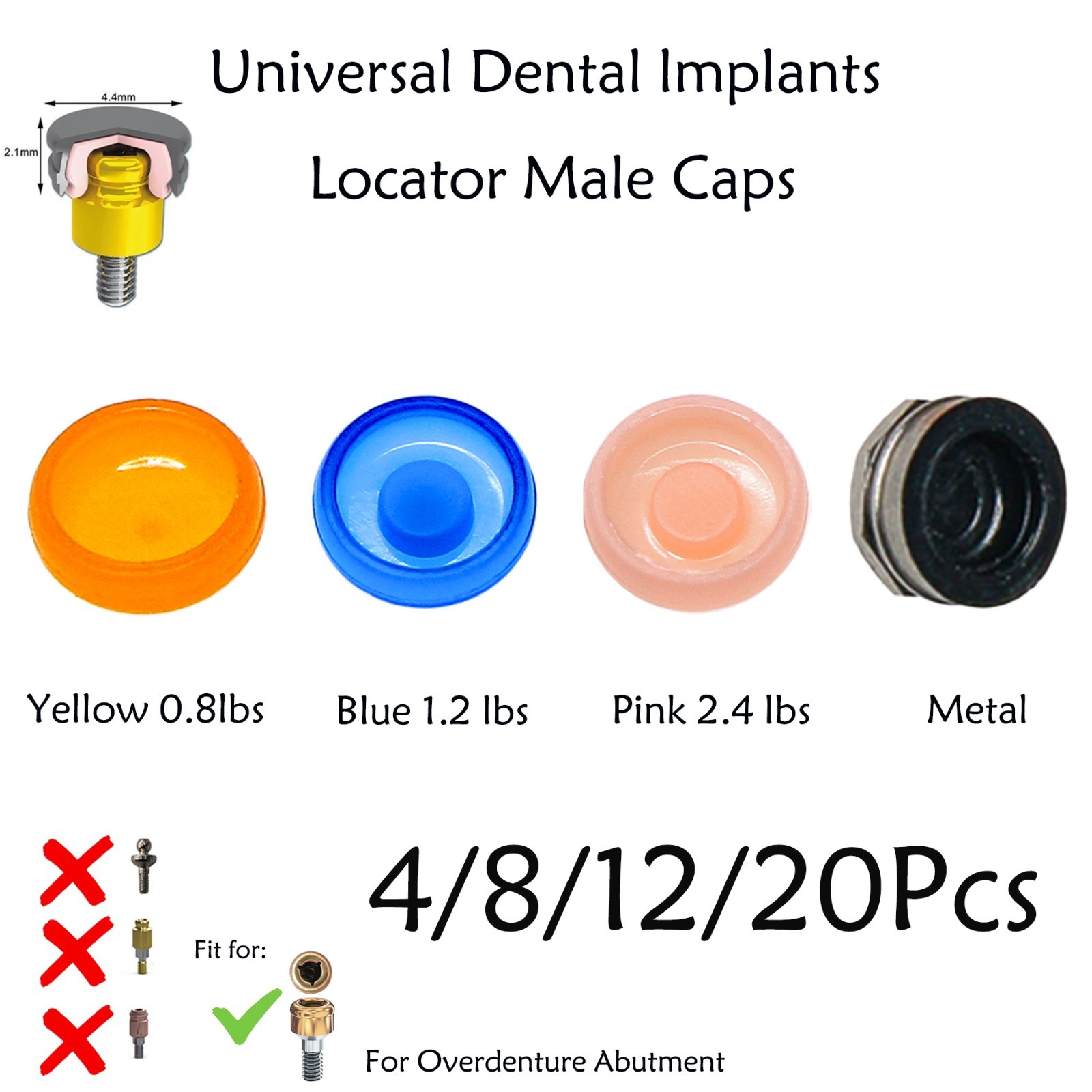 US Dental Universal Implant Retention Cap with Locator Insertion Extraction Tool