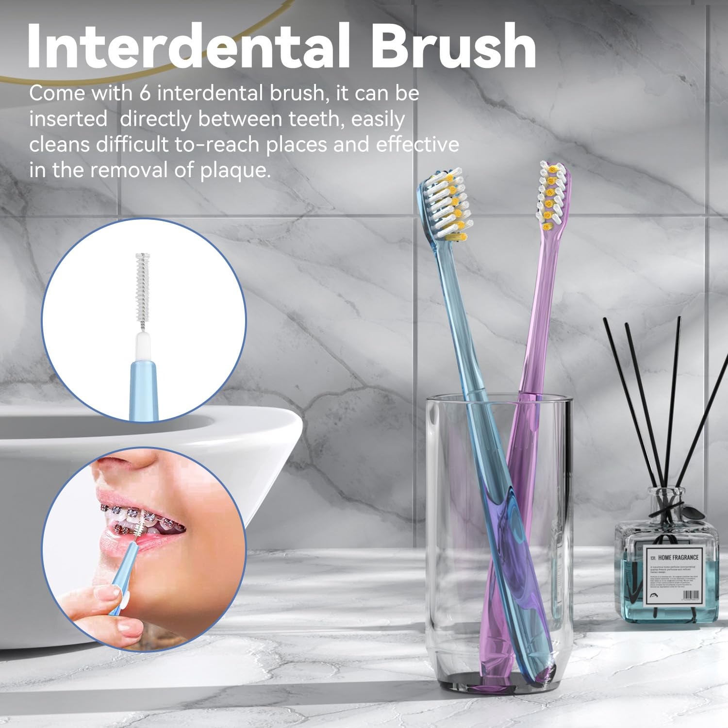 JTF Orthodontic Manual Toothbrush for Braces: 1 Count (Pack of 6), Pink-blue