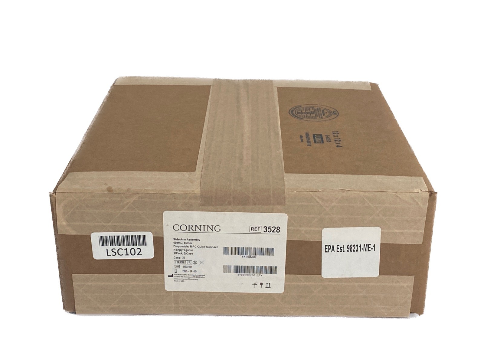 (2/Cs) CORNING Disposable GL45 Aseptic Transfer Side-Arm Assembly Cap 500mL 3528
