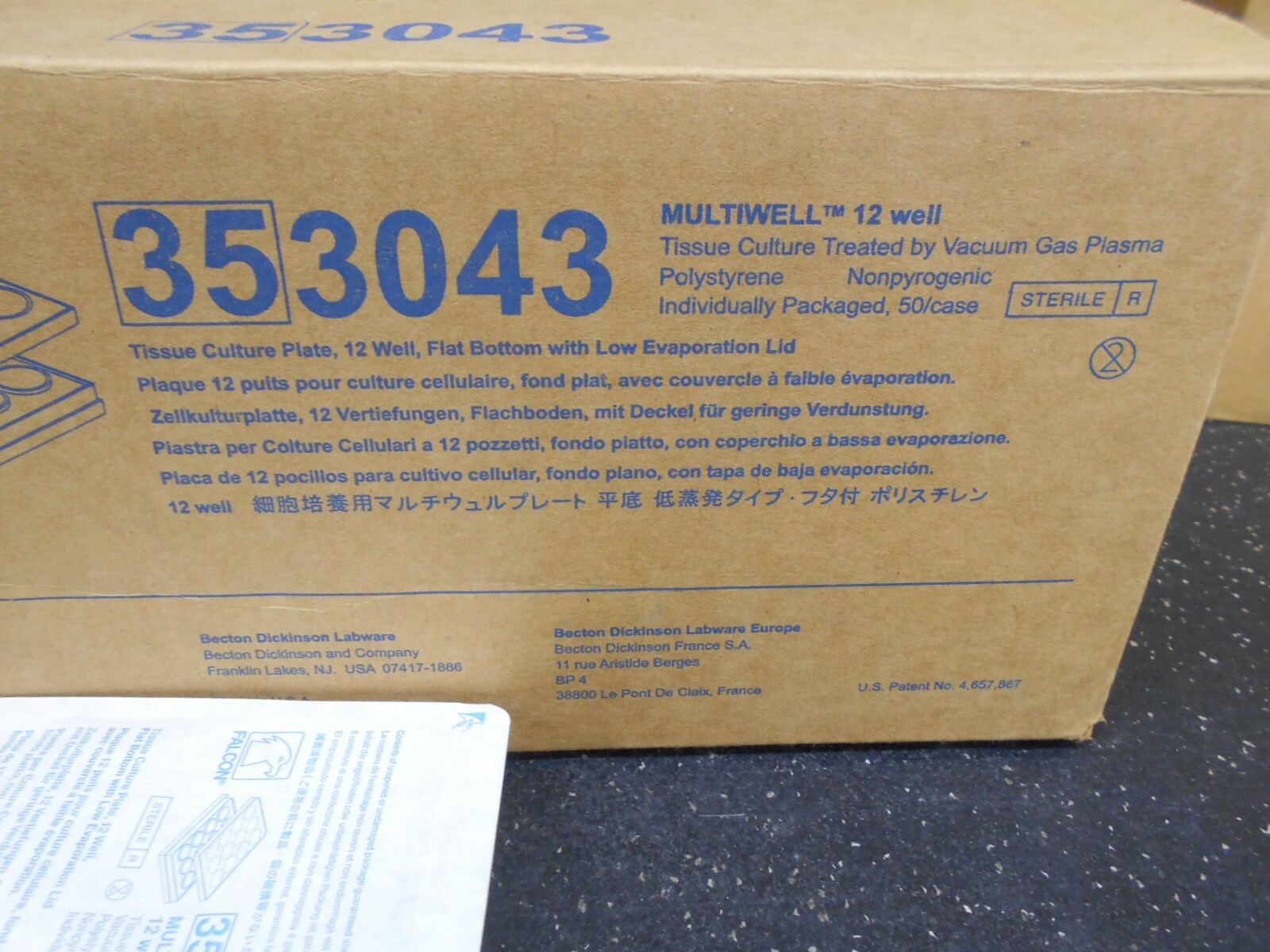 BECTON DICKINSON 353043 FALCON 12 WELL FLAT BOTTOM CULTURE PLATE BOX OF 49