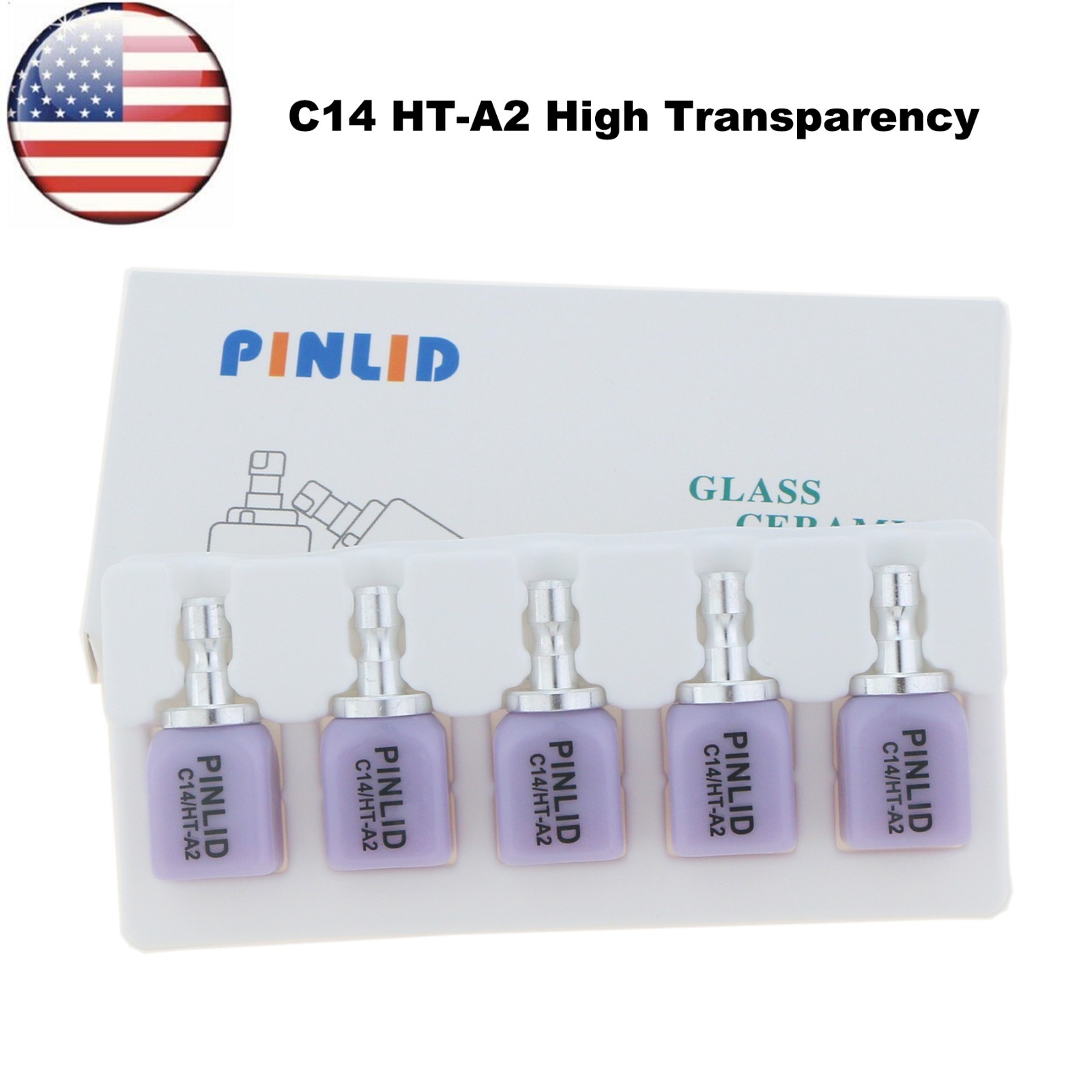 US C14 Ceramic Blocks Lithium Disilicate Cerec CAD CAM HT/LT A1-A3.5 5Pcs/Box